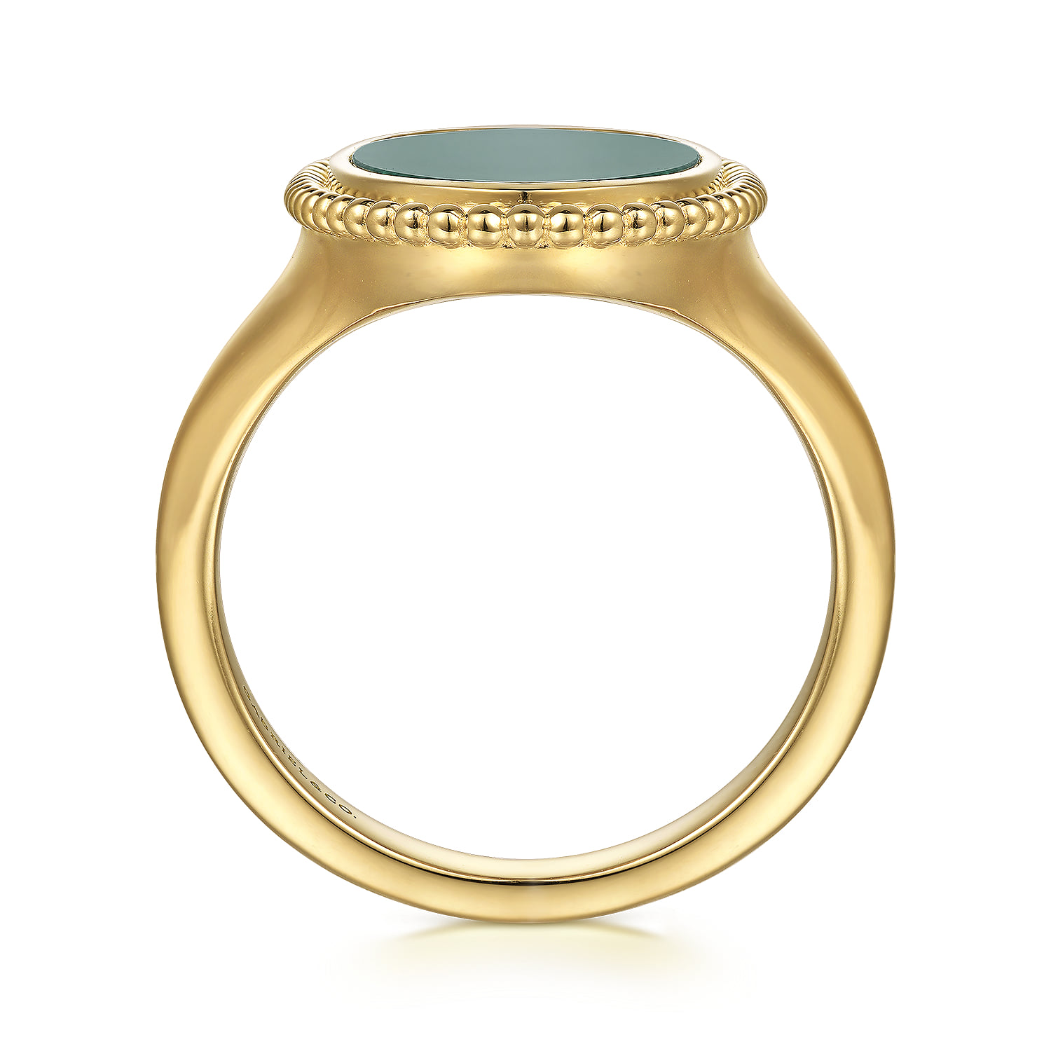 Oval Malachite Inlay Signet Ring in 14K Yellow Gold, photograph 2