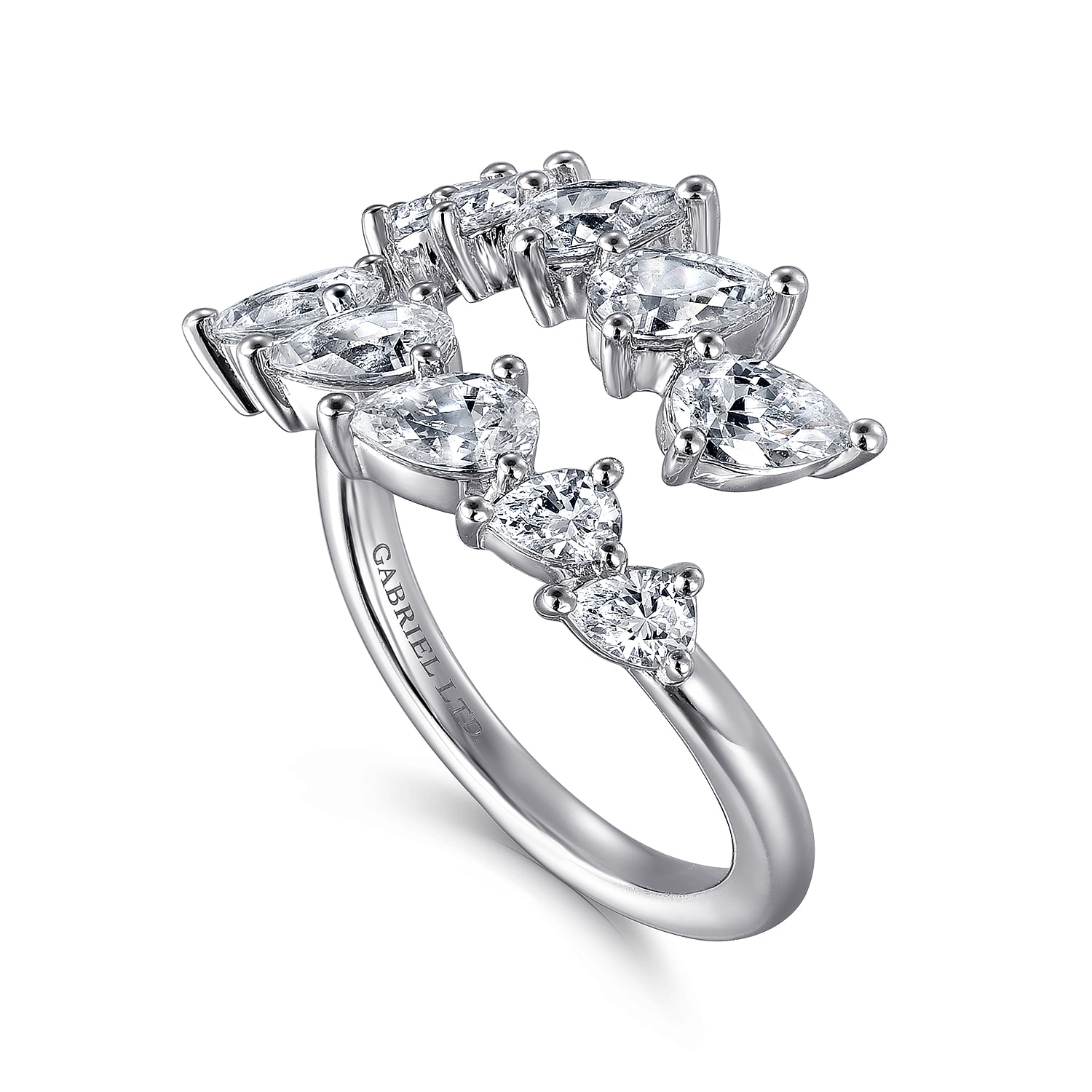 Diamond Bypass Ring in 18K White Gold, photograph 3