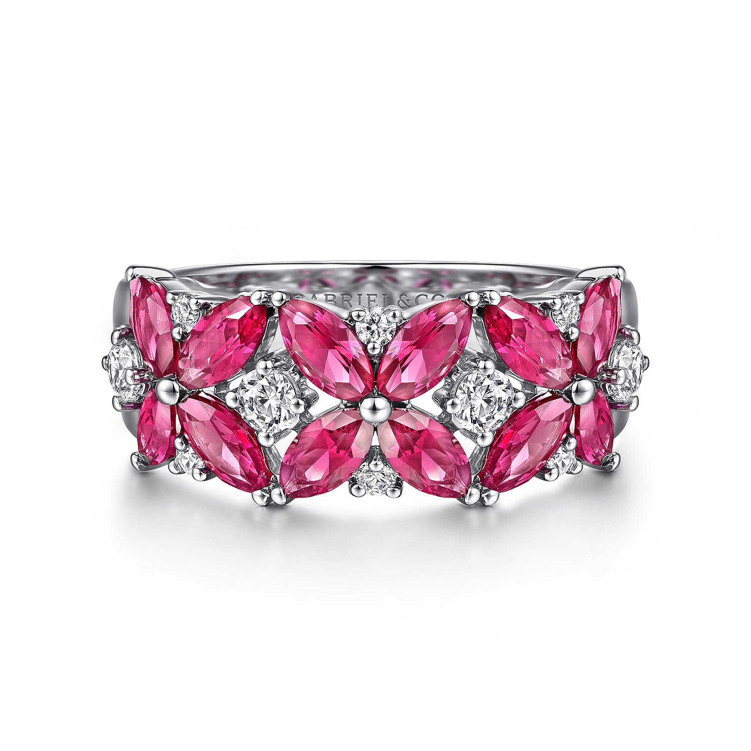 Diamond and Ruby Floral Wide Band Ring