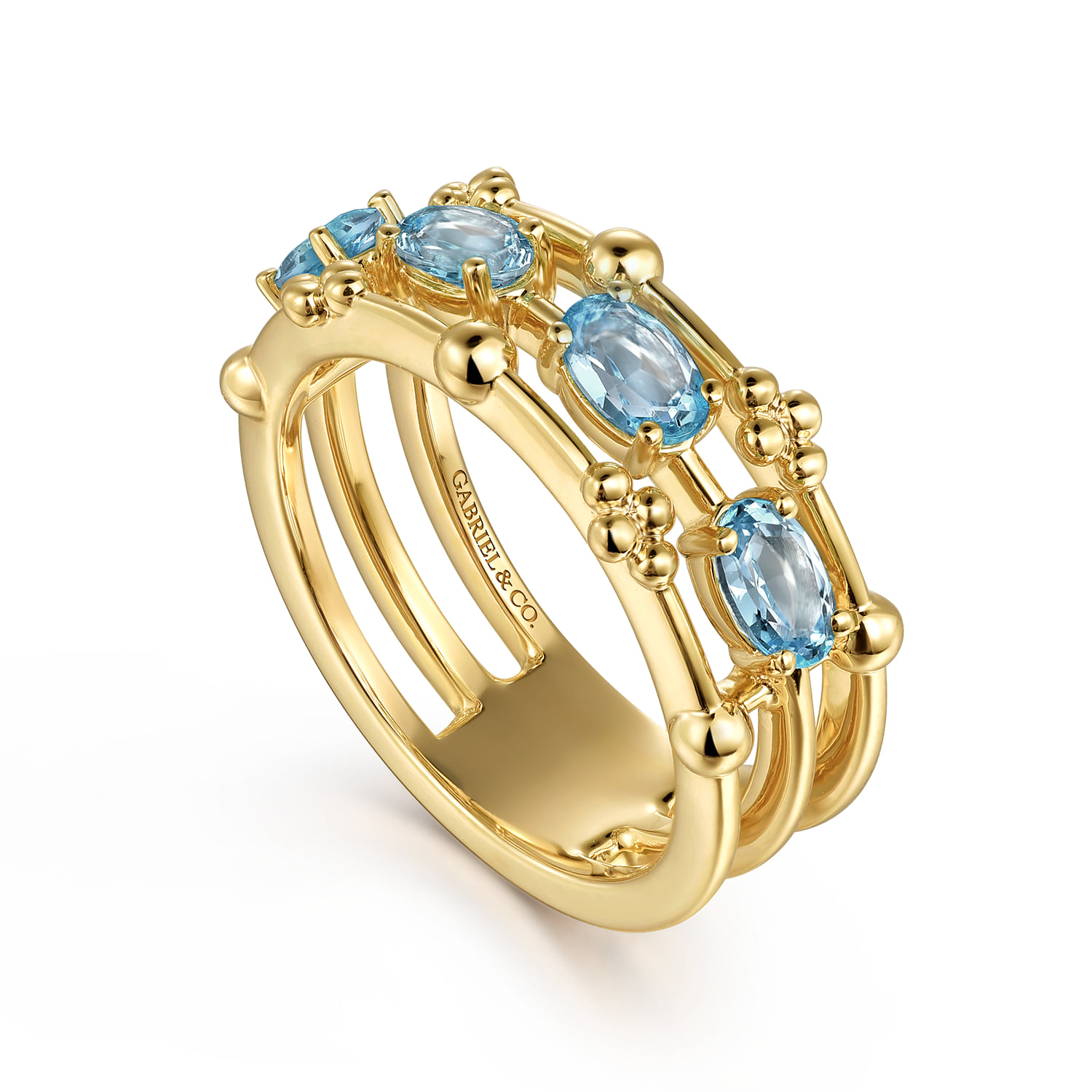 Blue Topaz Easy Stackable Ring in 14K Yellow Gold, photograph 3
