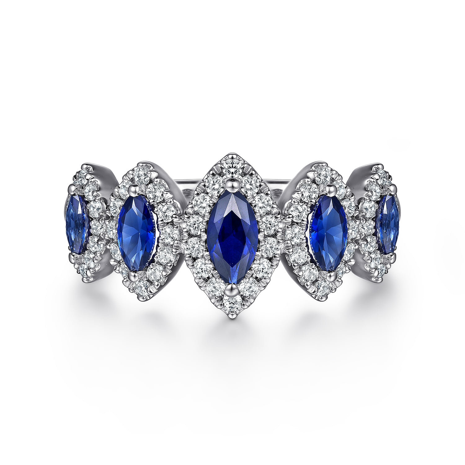 Blue Sapphire and Diamond Halo Marquise Ladies Ring