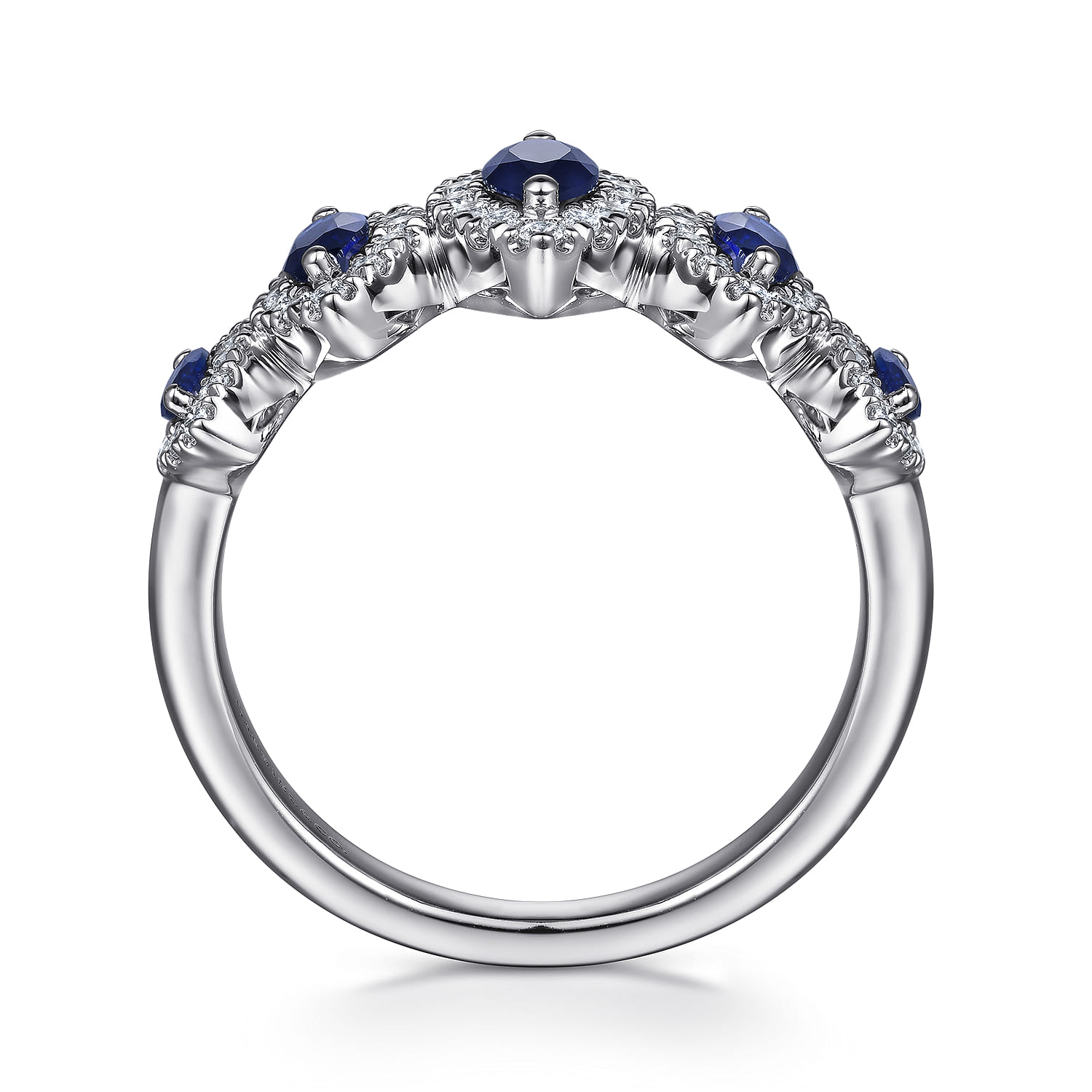 Blue Sapphire and Diamond Halo Marquise Ladies Ring in 14K White Gold, photograph 2