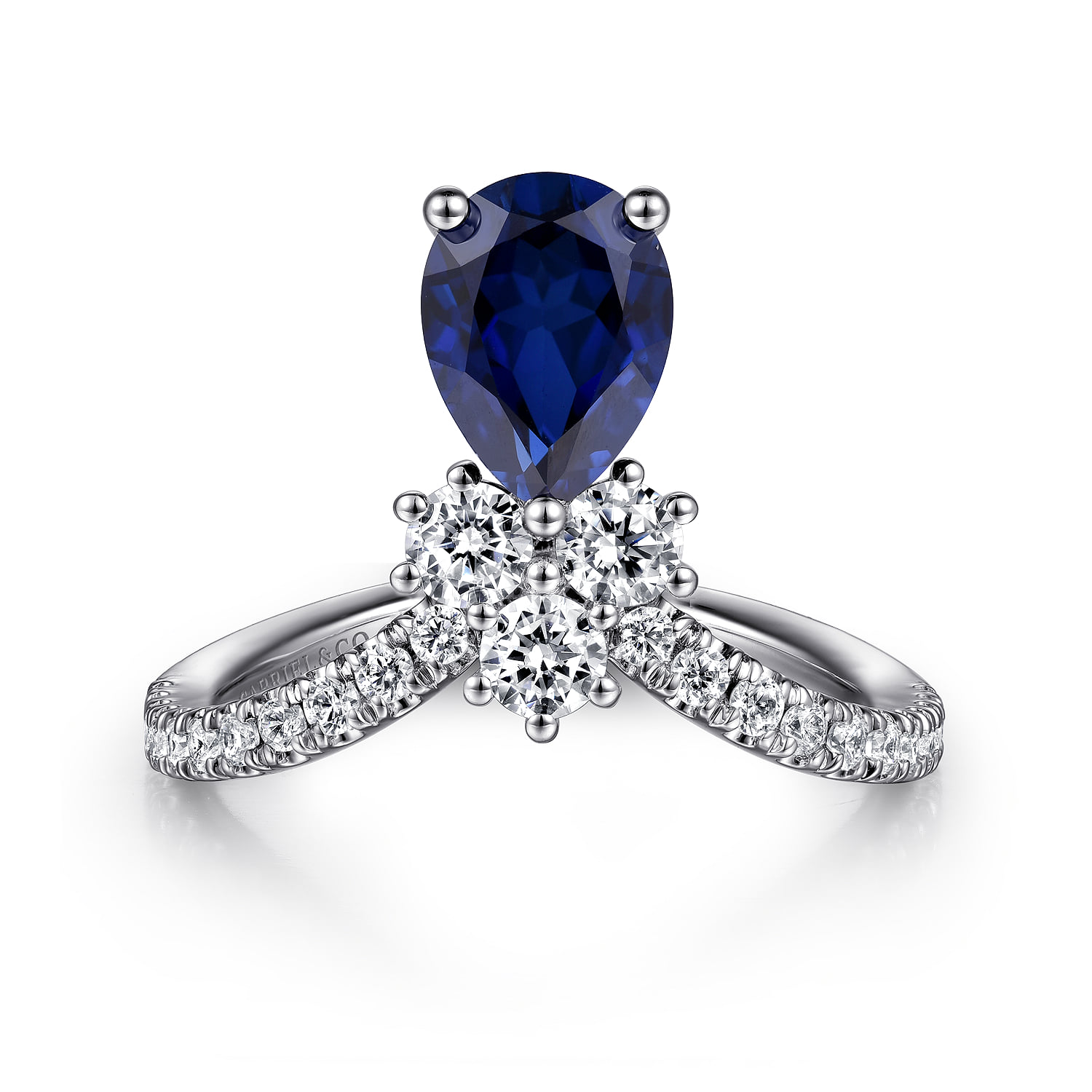 Diamond and Blue Sapphire Teardrop Chevron Ring