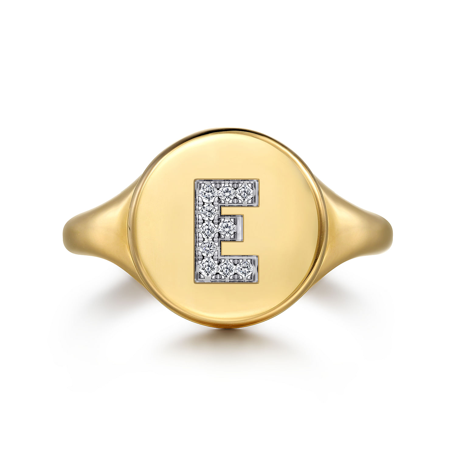 14K Yellow Gold Bujukan Diamond E Initial Signet Ring