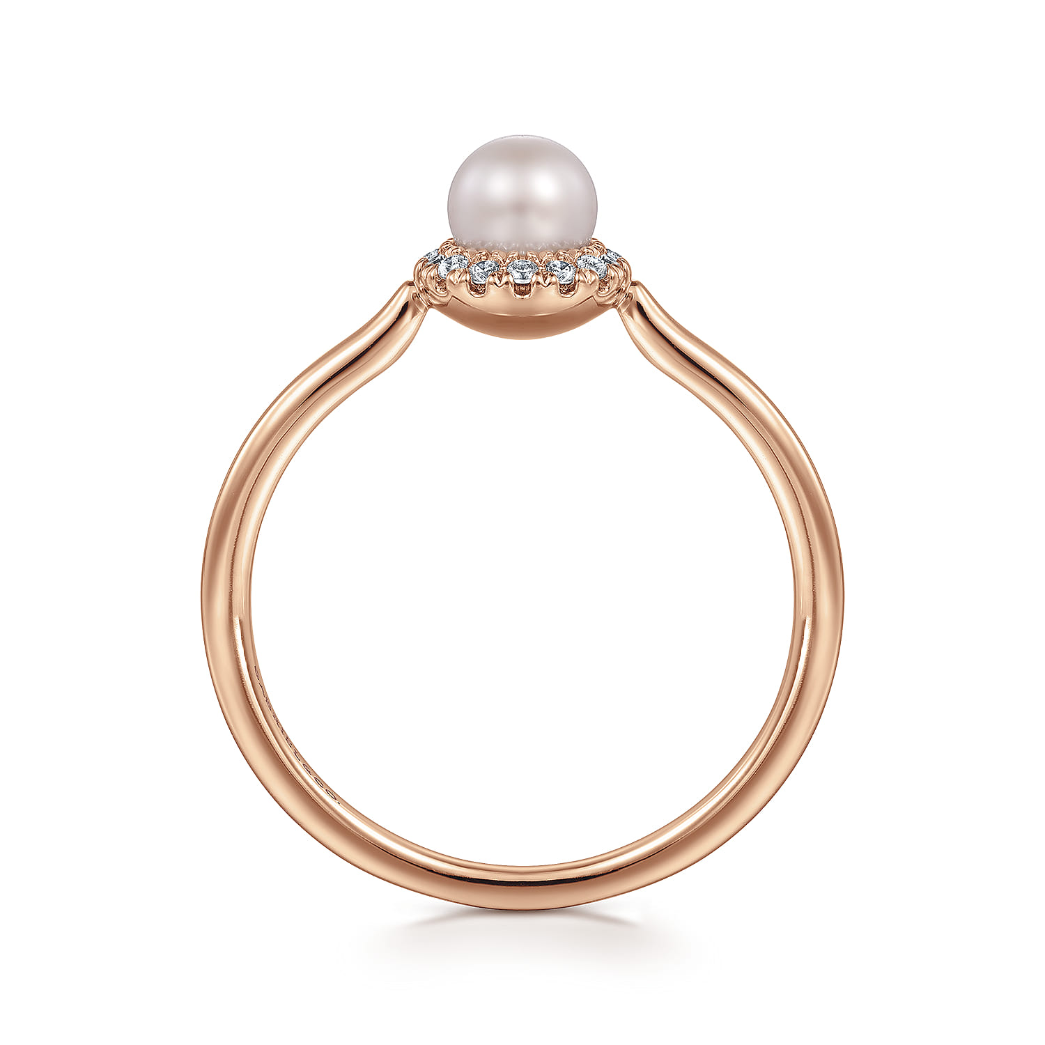 Pearl Promise Ring with Diamond Halo in 14K Rose Gold, photograph 2