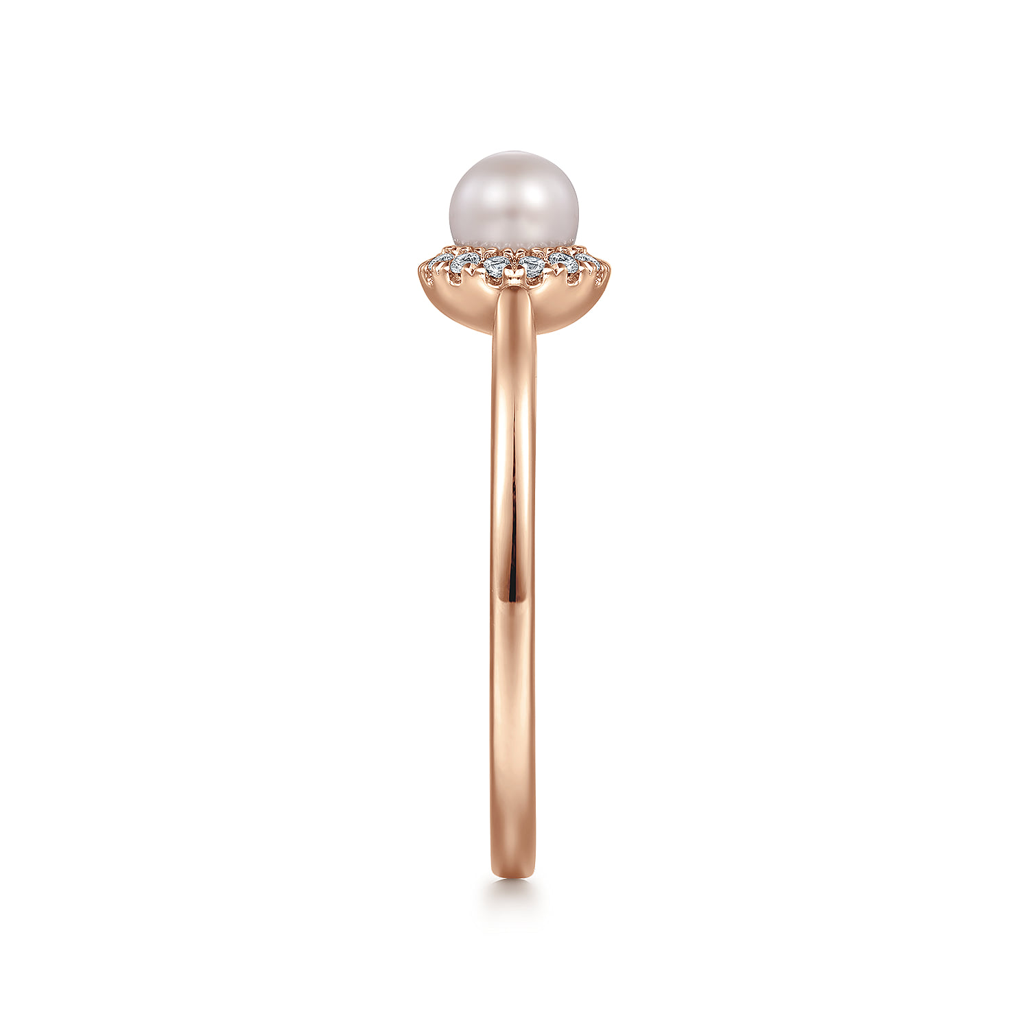 Pearl Promise Ring with Diamond Halo in 14K Rose Gold, photograph 4