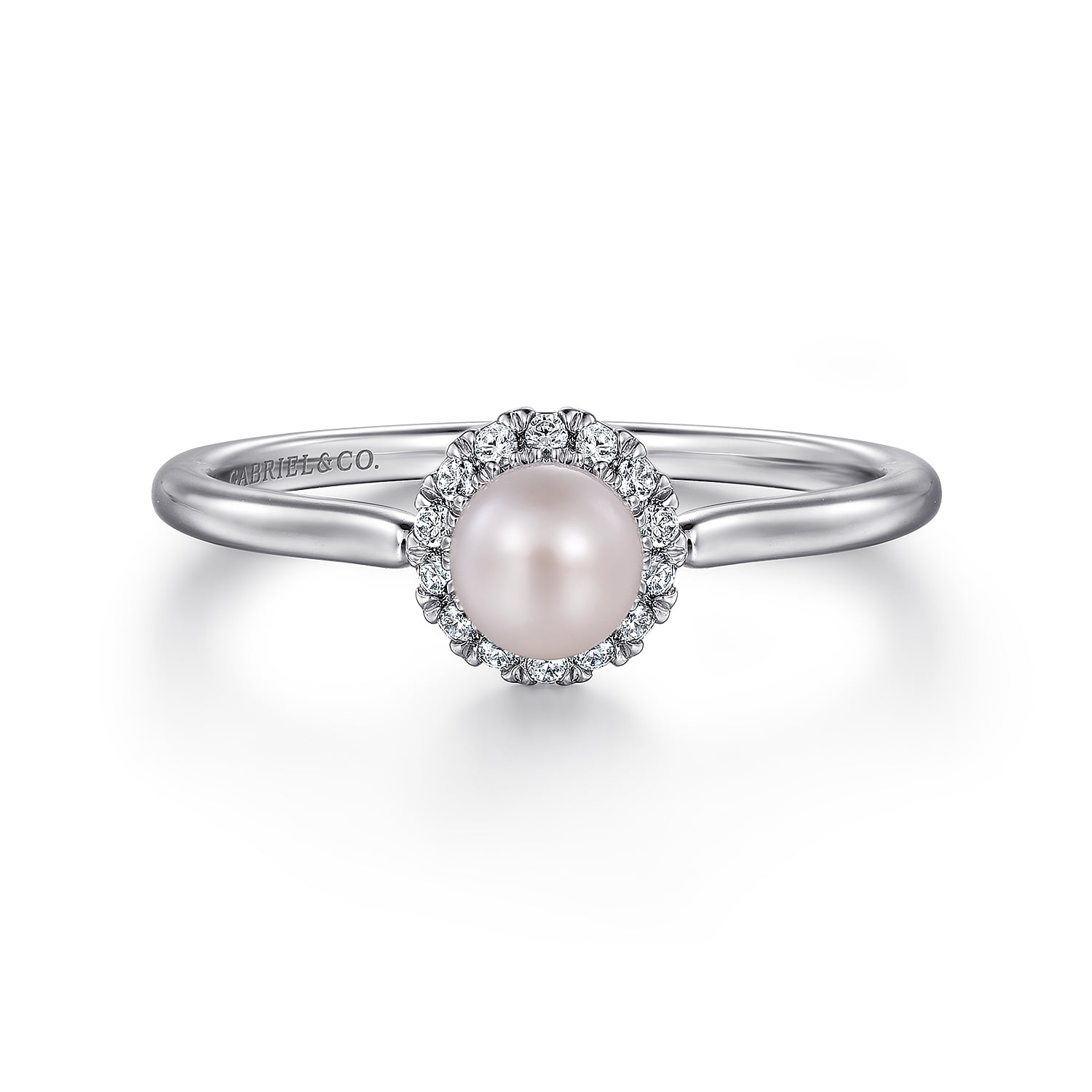 Pearl Promise Ring with Diamond Halo