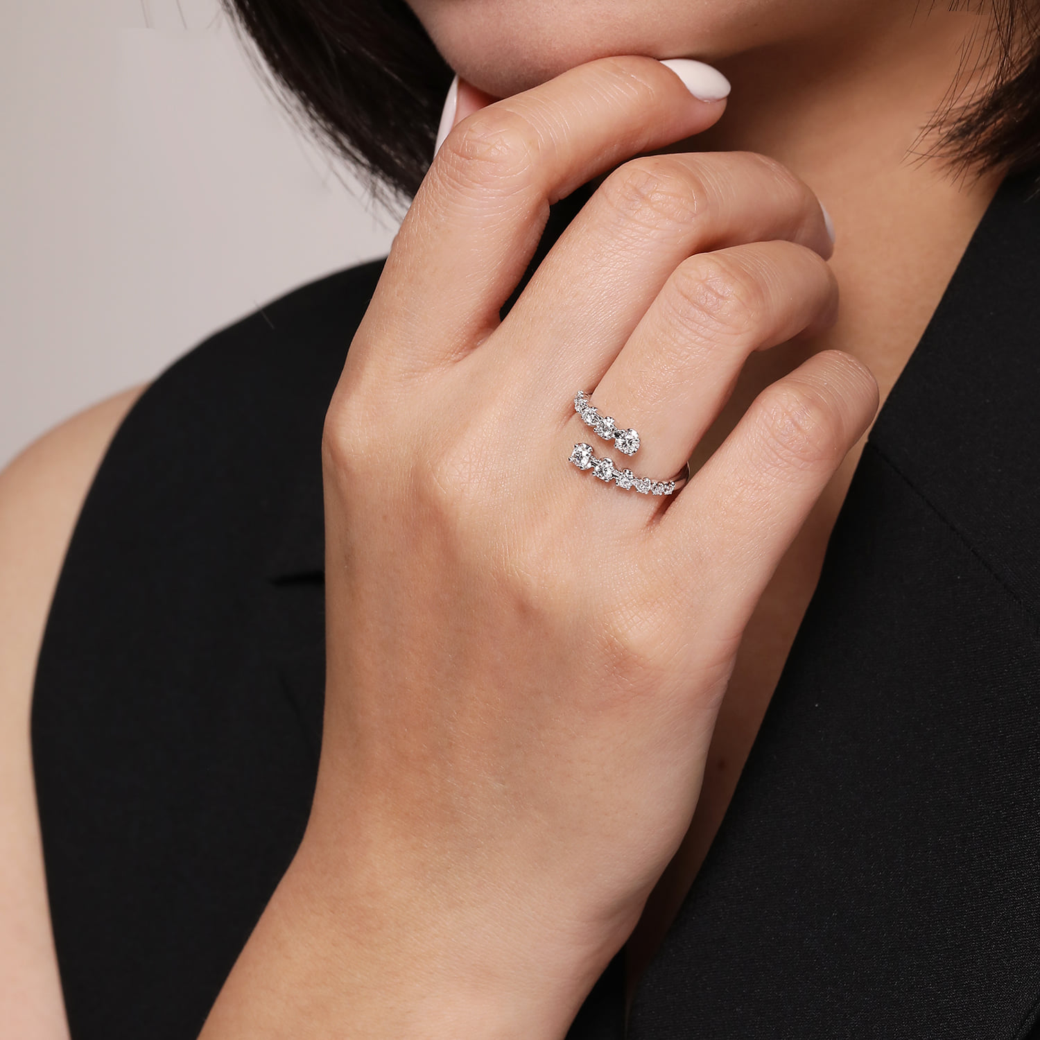 Diamond Bypass Ring in 14K White Gold, photograph 5