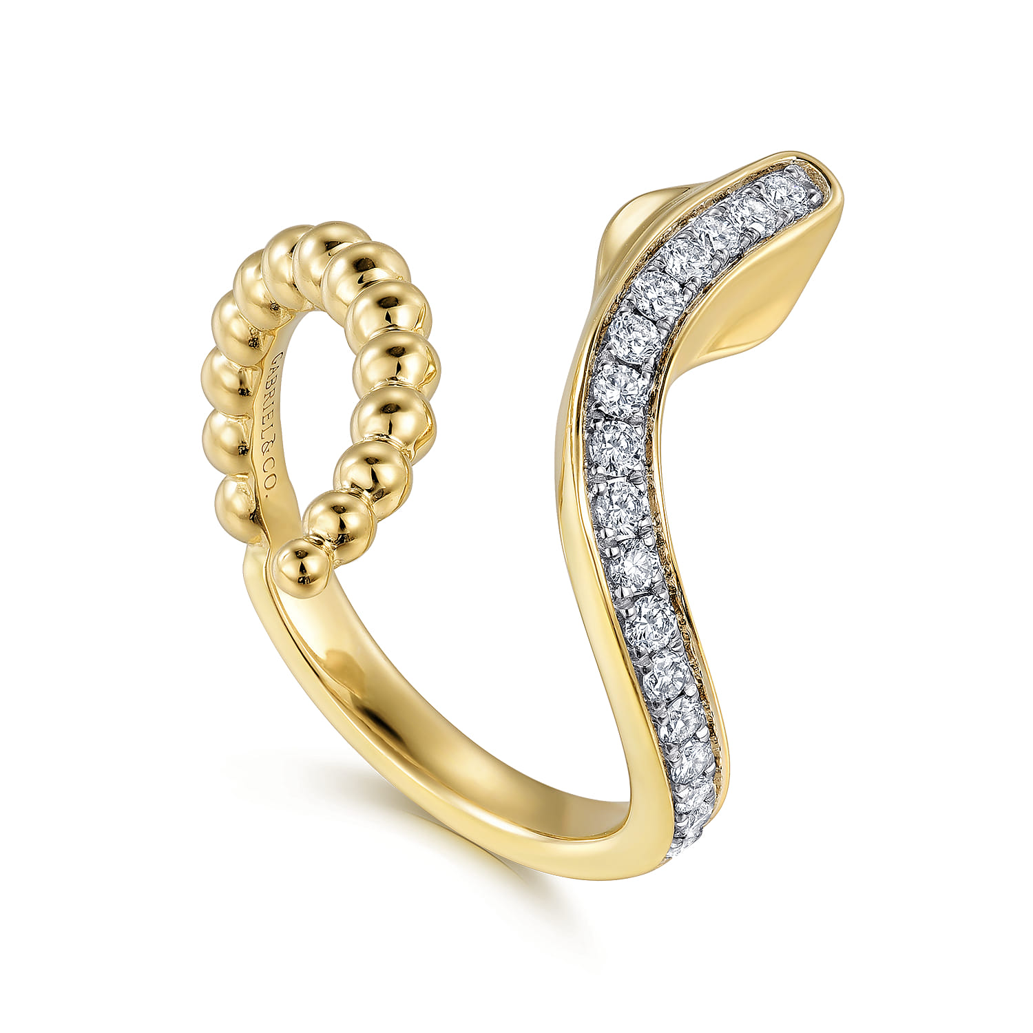 Bujukan Diamond Open Snake Ring in 14K Yellow Gold, photograph 3
