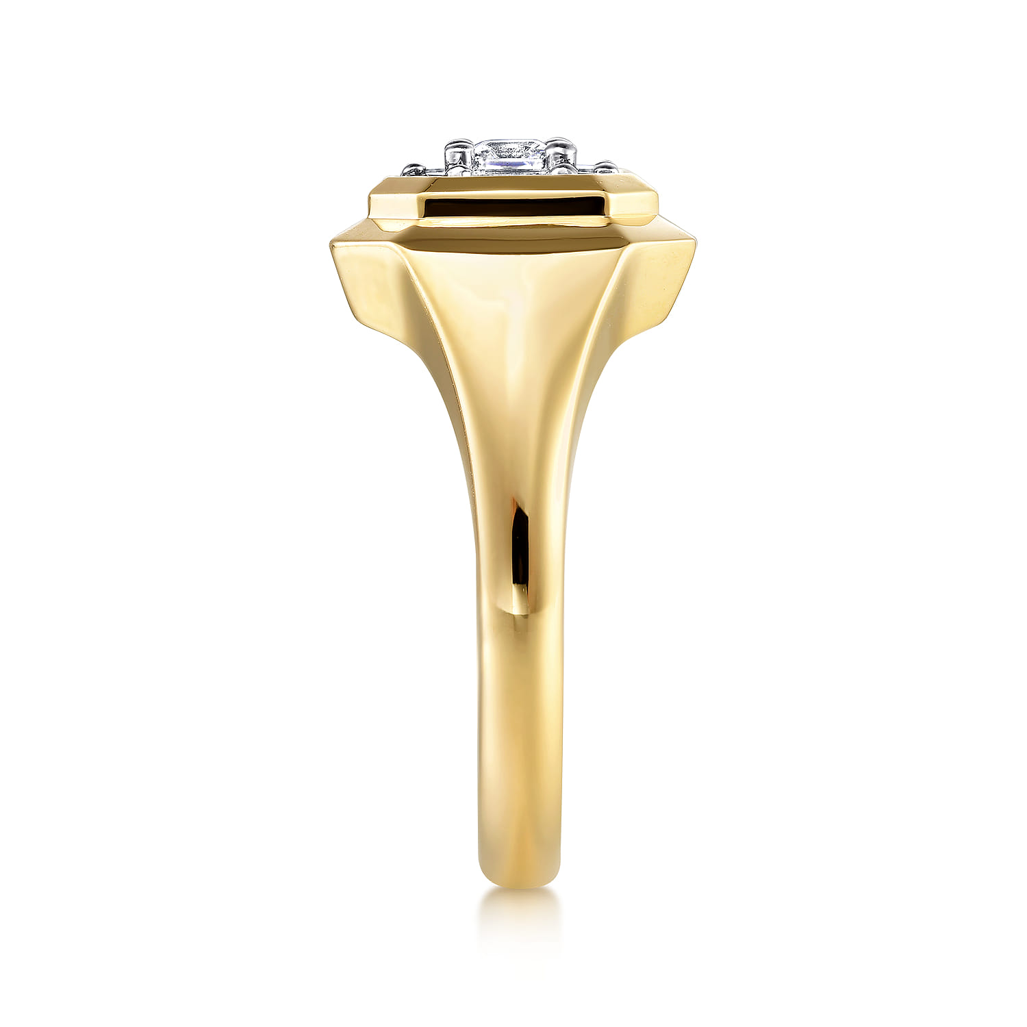 Geometric Baguette Diamond Signet Ring in 14K Yellow Gold, photograph 4