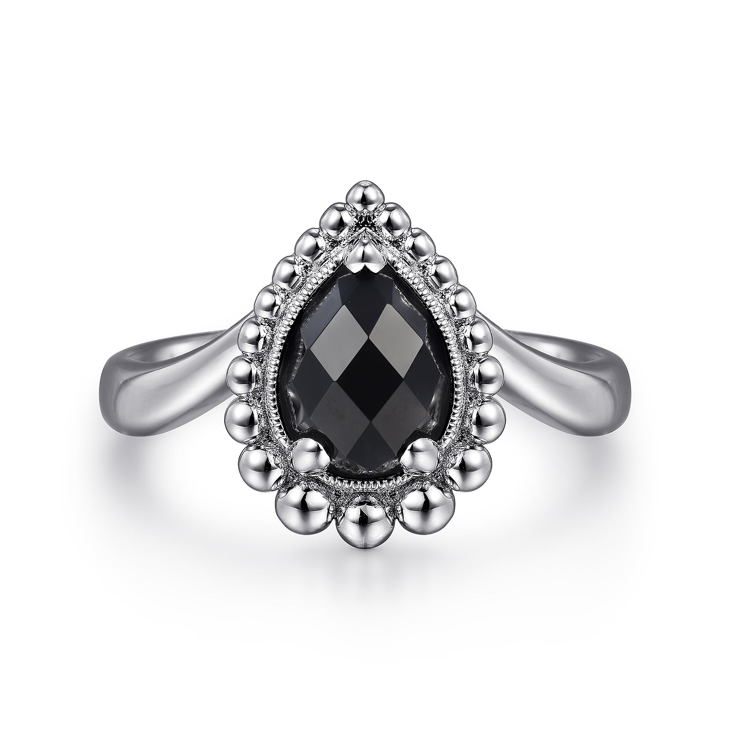 Bujukan Pear Shape Onyx Chevron Ring in Sterling Silver