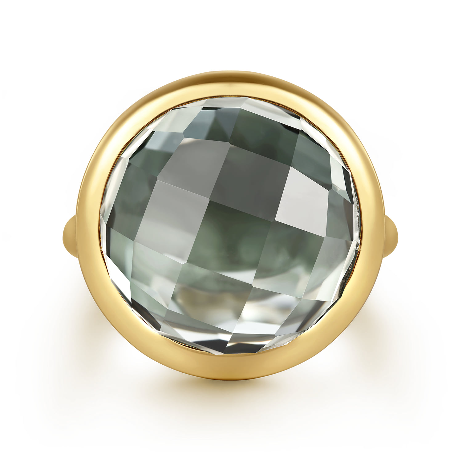 Green Amethyst Round Shape Ladies Ring With Flower Pattern J-Back