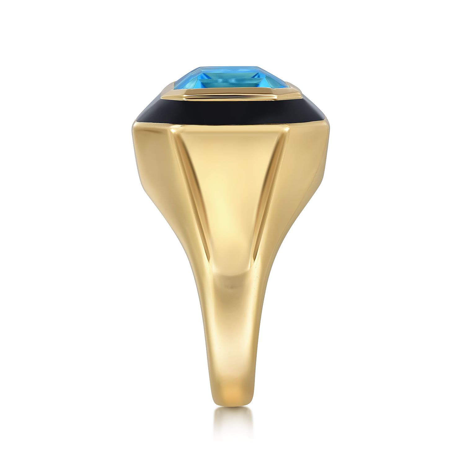Blue Topaz Cocktail Ring with Black Enamel in 14K Yellow Gold, photograph 4