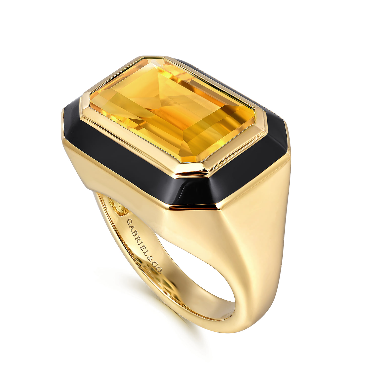 Citrine Cocktail Ring with Black Enamel in 14K Yellow Gold, photograph 3