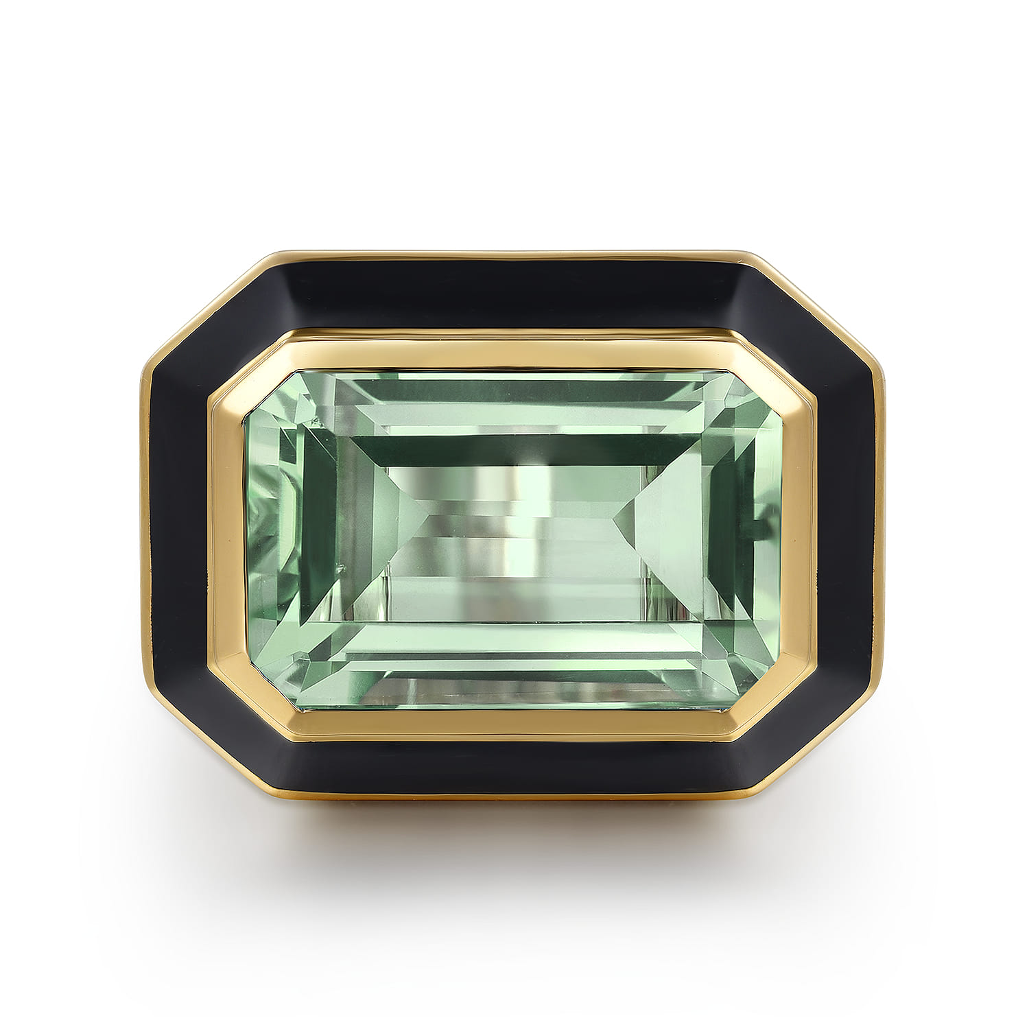 Green Amethyst Cocktail Ring with Black Enamel