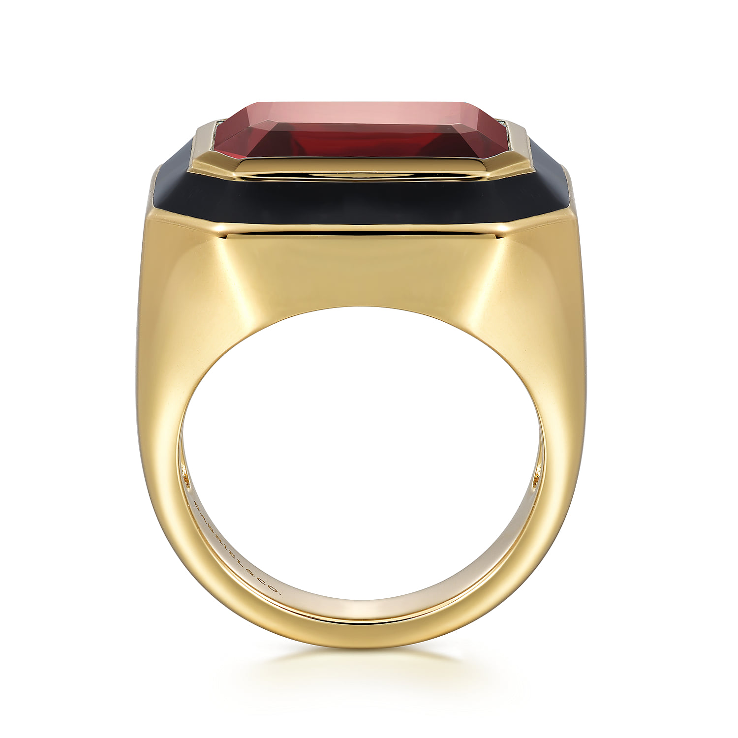 Green Garnet Cocktail Ring with Black Enamel in 14K Yellow Gold, photograph 2