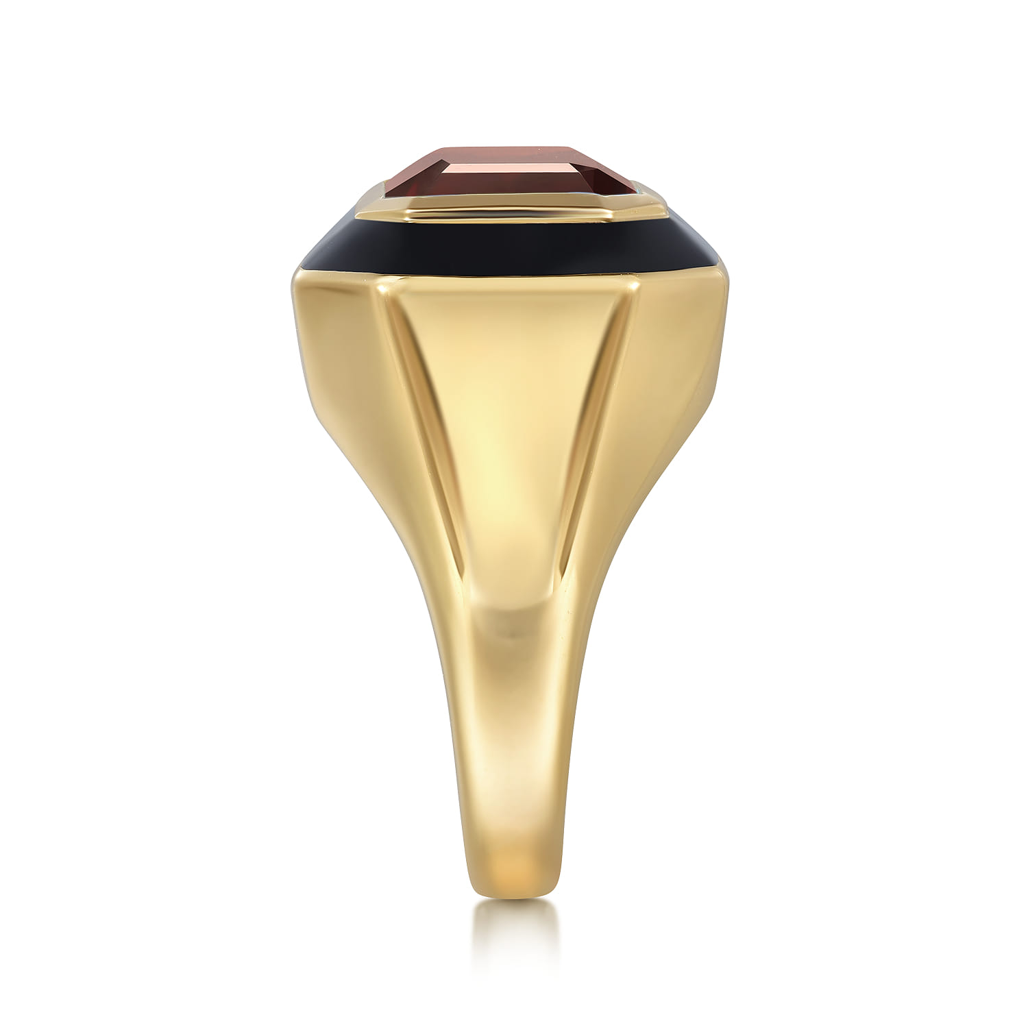 Green Garnet Cocktail Ring with Black Enamel in 14K Yellow Gold, photograph 4
