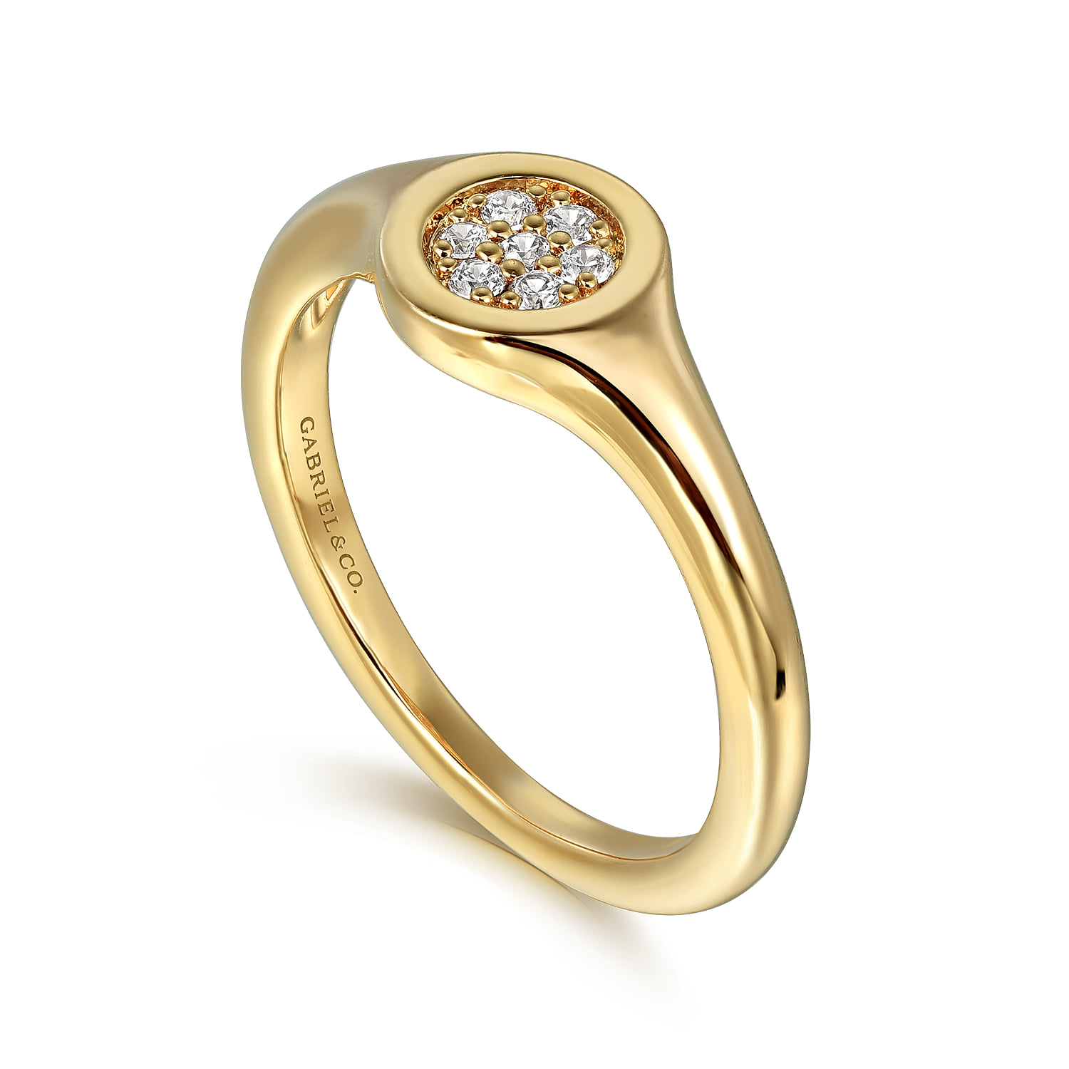 Pave Diamond Signet Promise Ring in 14K Yellow Gold, photograph 3