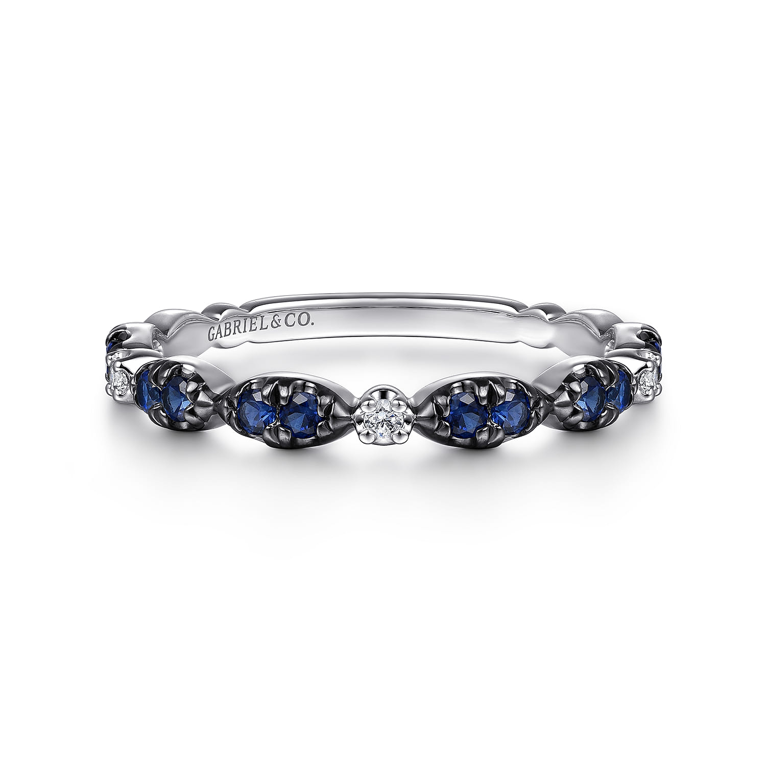Black Rhodium Diamond and Blue Sapphire Stackable Ladies Ring