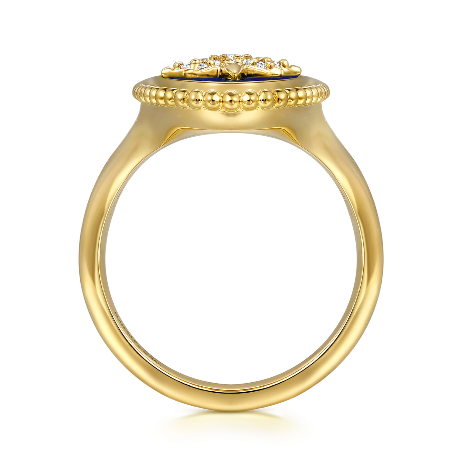 Bujukan Elongated Oval Lapis Inlay Starburst Signet Ring in 14K Yellow Gold, photograph 2