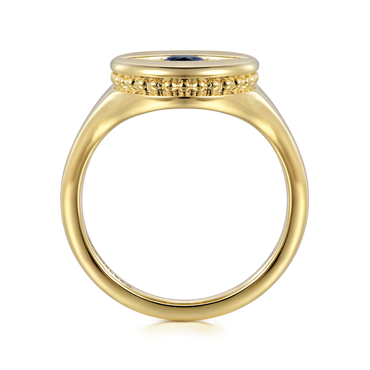 Bujukan Diamond and Sapphire Evil Eye Signet Ladies Ring in 14K Yellow Gold, photograph 2