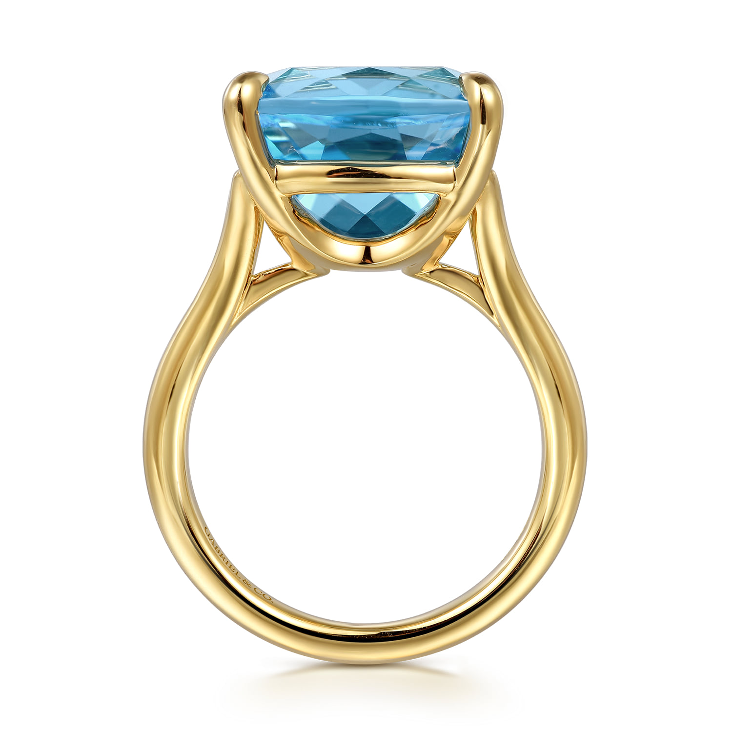 Cushion Cut Blue Topaz Ladies Ring in 14K Yellow Gold, photograph 2
