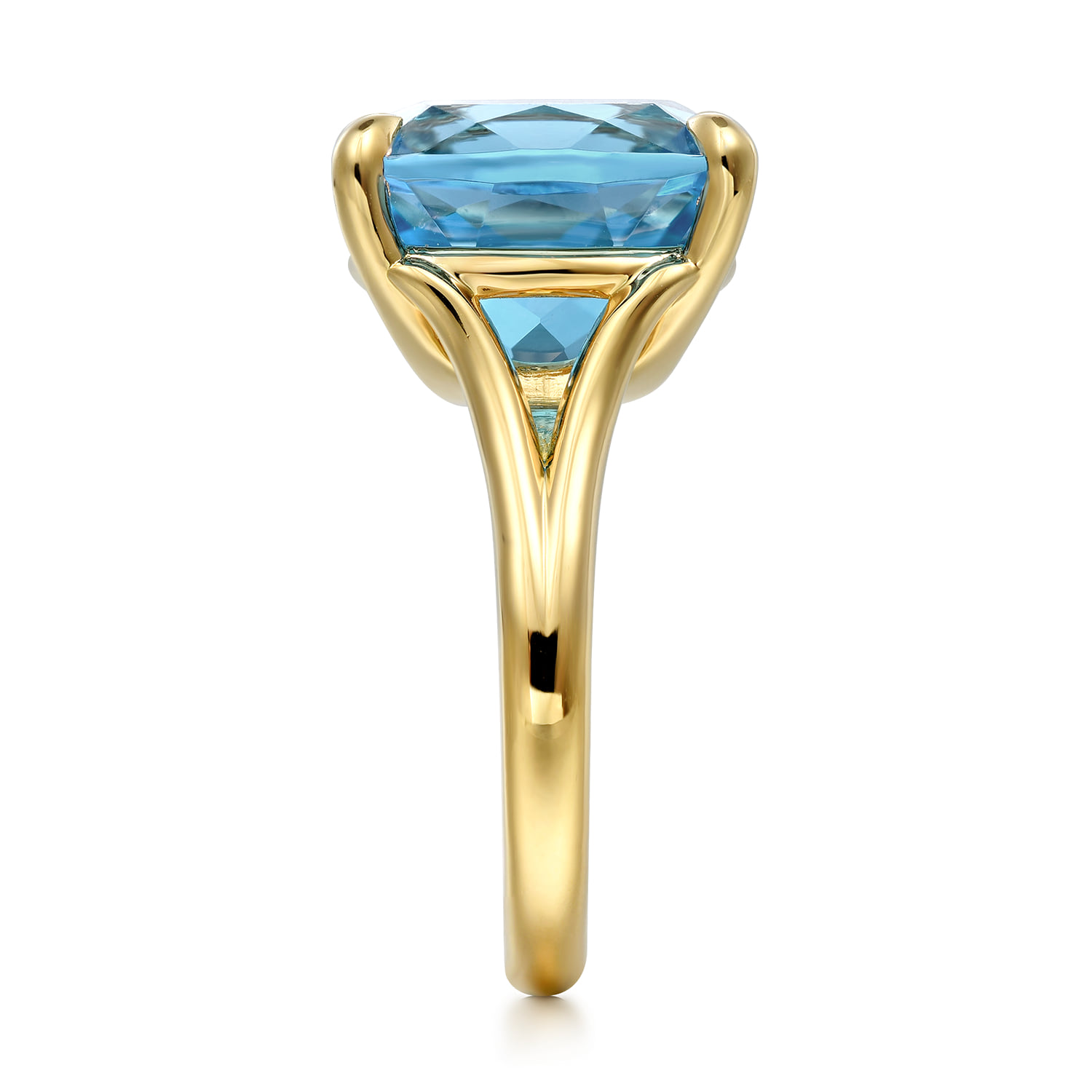 Cushion Cut Blue Topaz Ladies Ring in 14K Yellow Gold, photograph 4