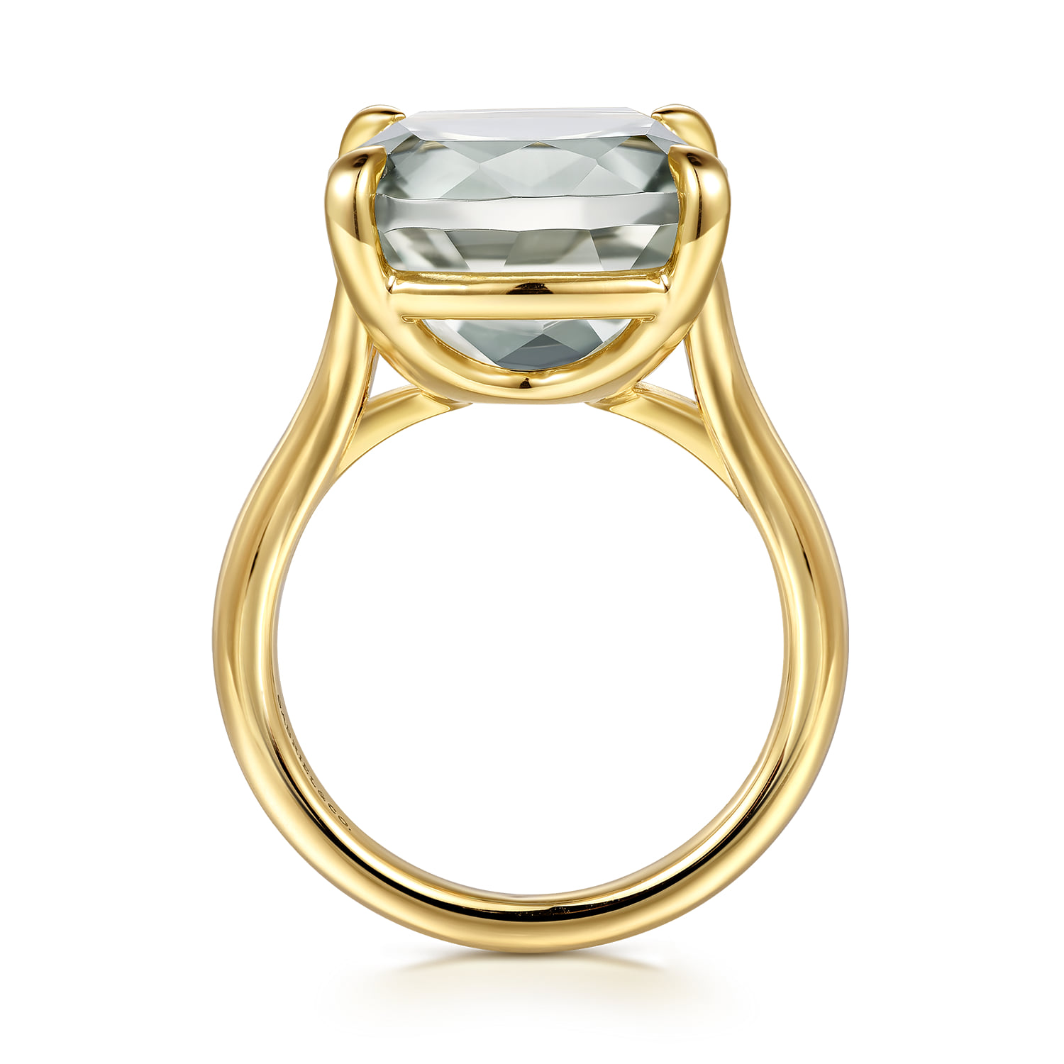 Cushion Cut Green Amethyst Ladies Ring in 14K Yellow Gold, photograph 2
