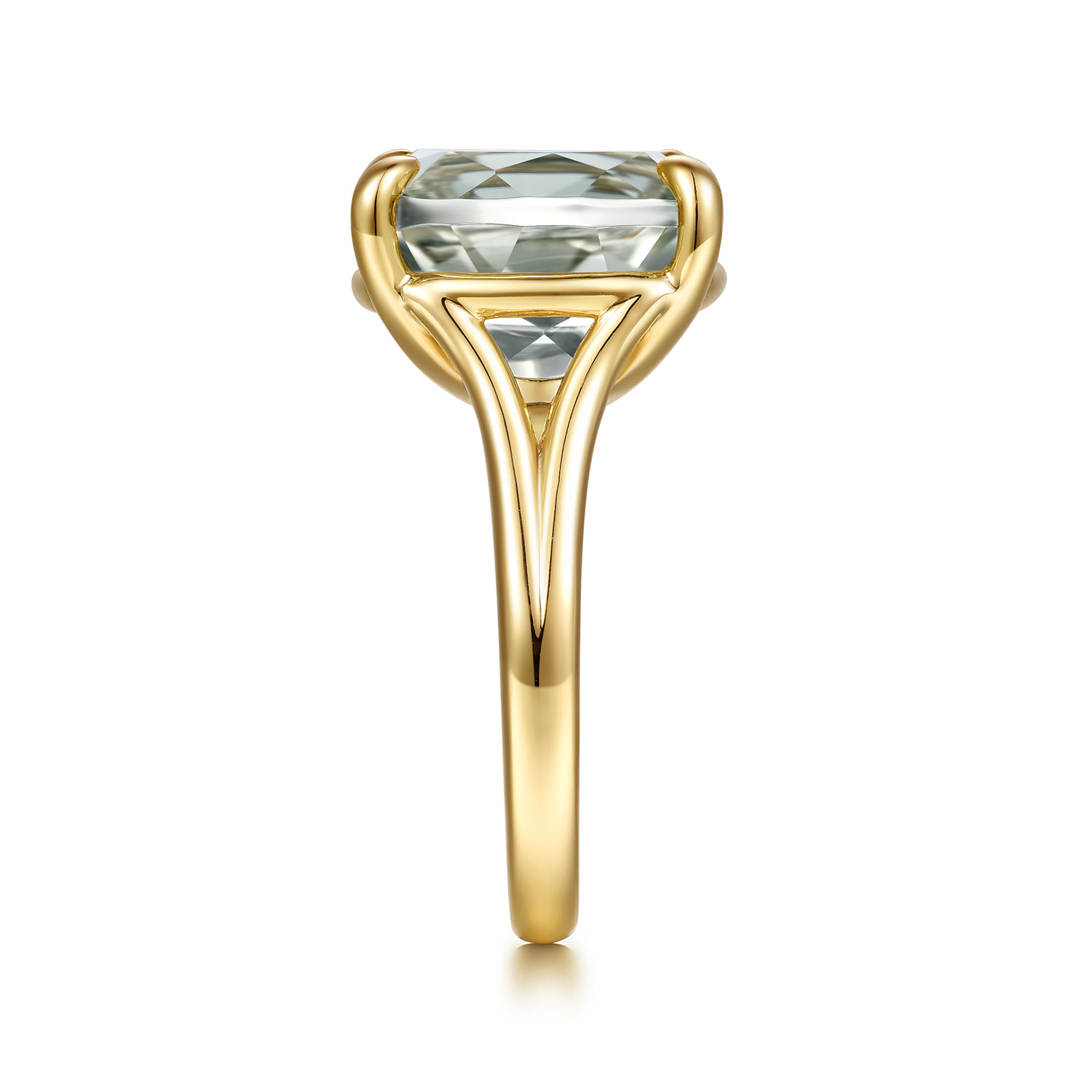 Cushion Cut Green Amethyst Ladies Ring in 14K Yellow Gold, photograph 4