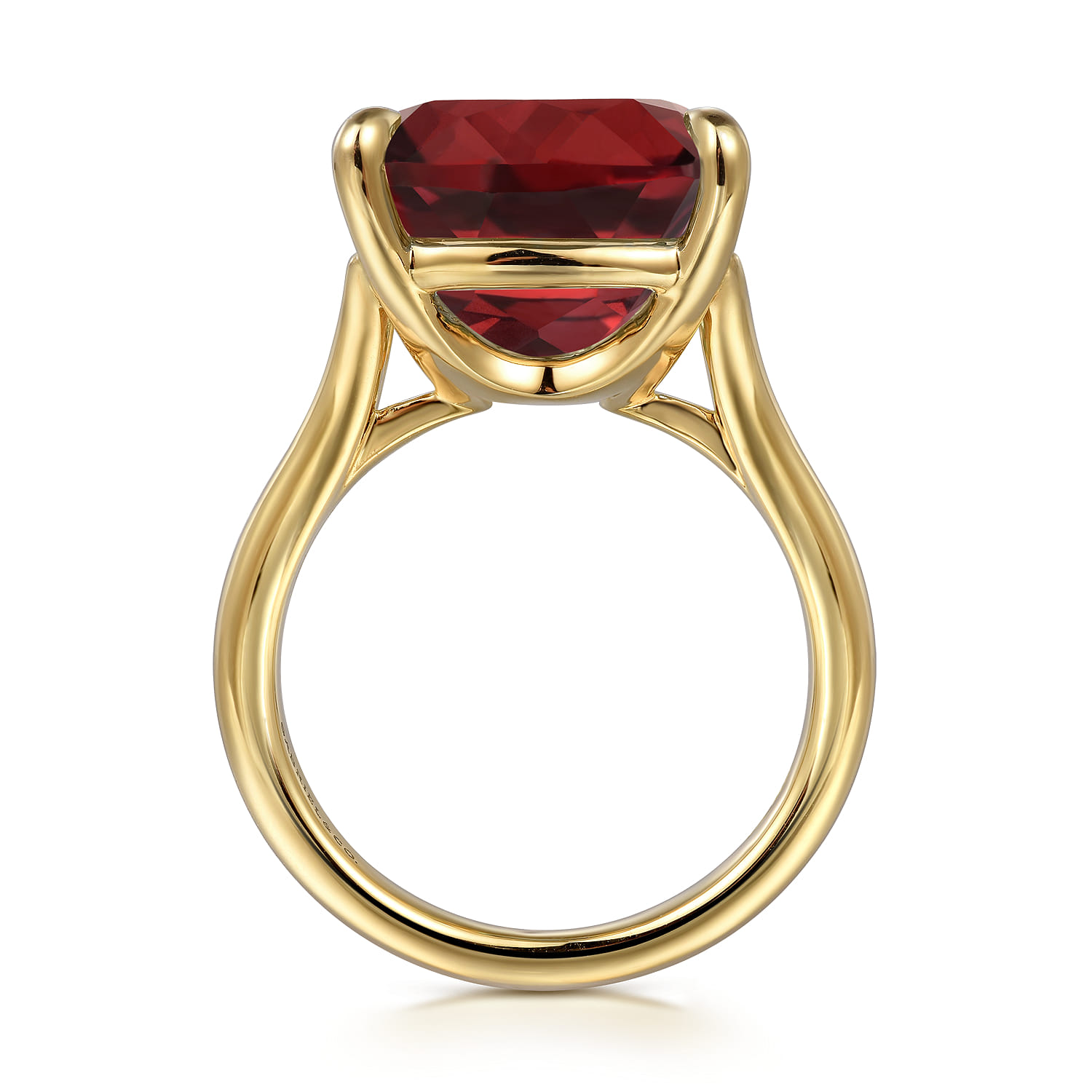 Cushion Cut Garnet Ladies Ring in 14K Yellow Gold, photograph 2