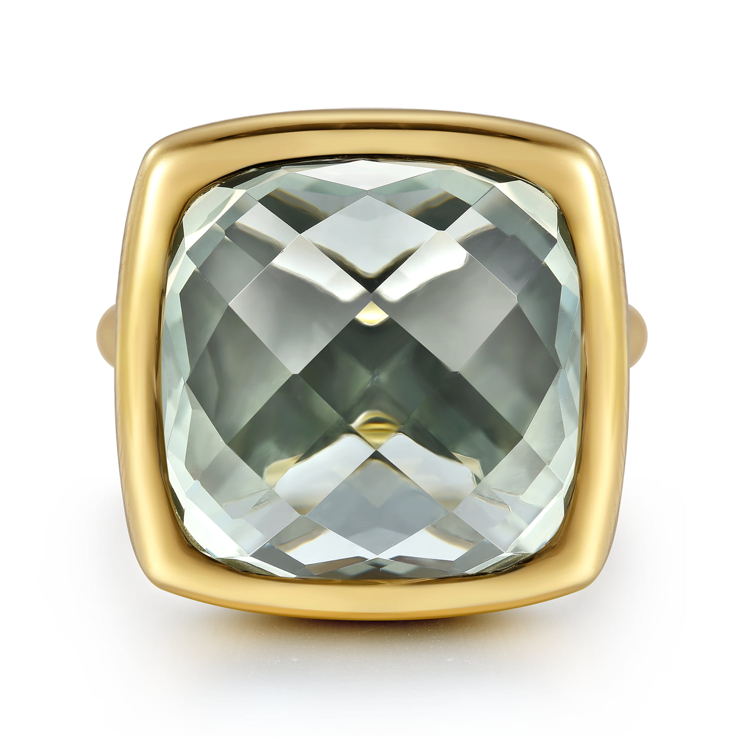 Cushion Cut Green Amethyst Ladies Ring With Flower Pattern J-Back