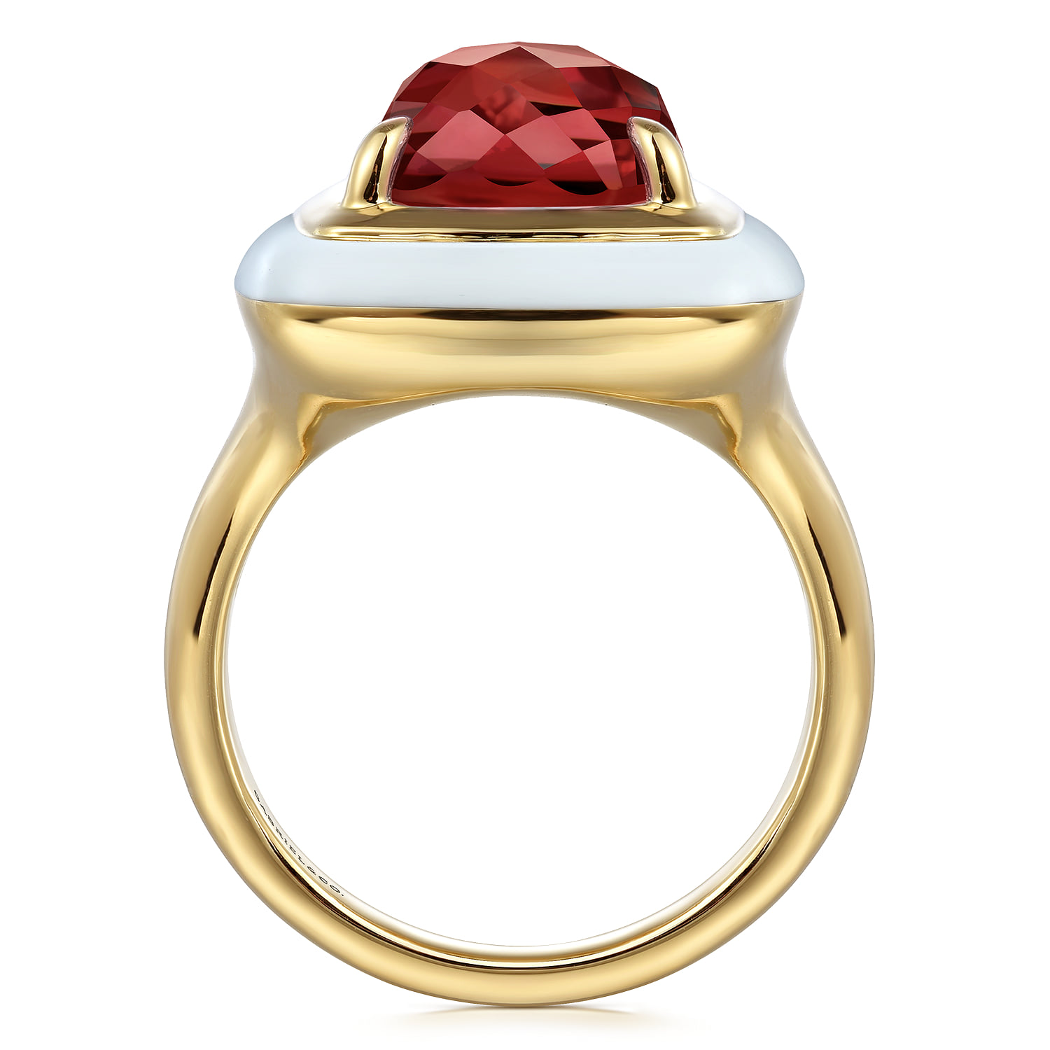 Green Garnet Cocktail Ring with White Enamel in 14K Yellow Gold, photograph 2