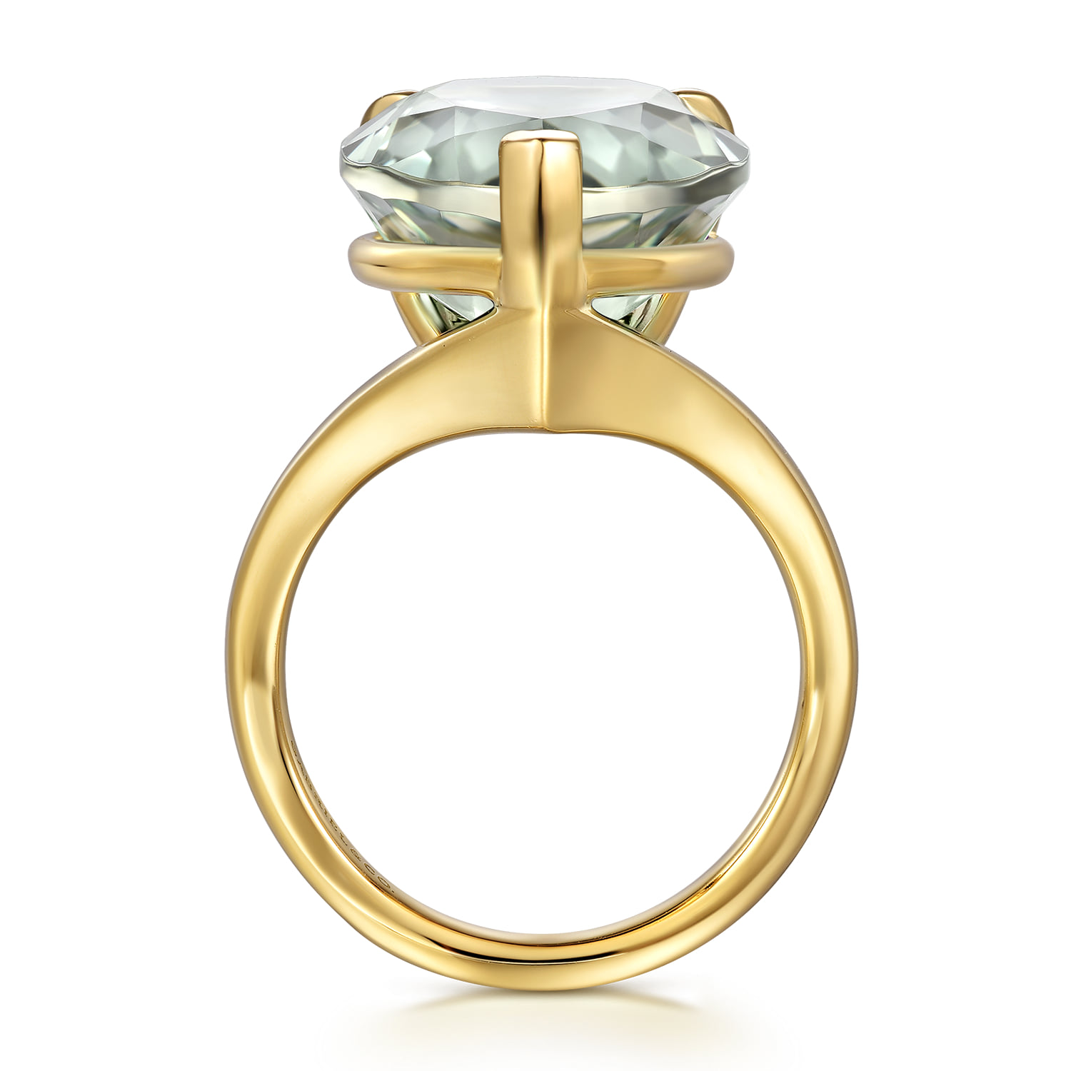 Green Amethyst Pear Ladies Ring in 14K Yellow Gold, photograph 2