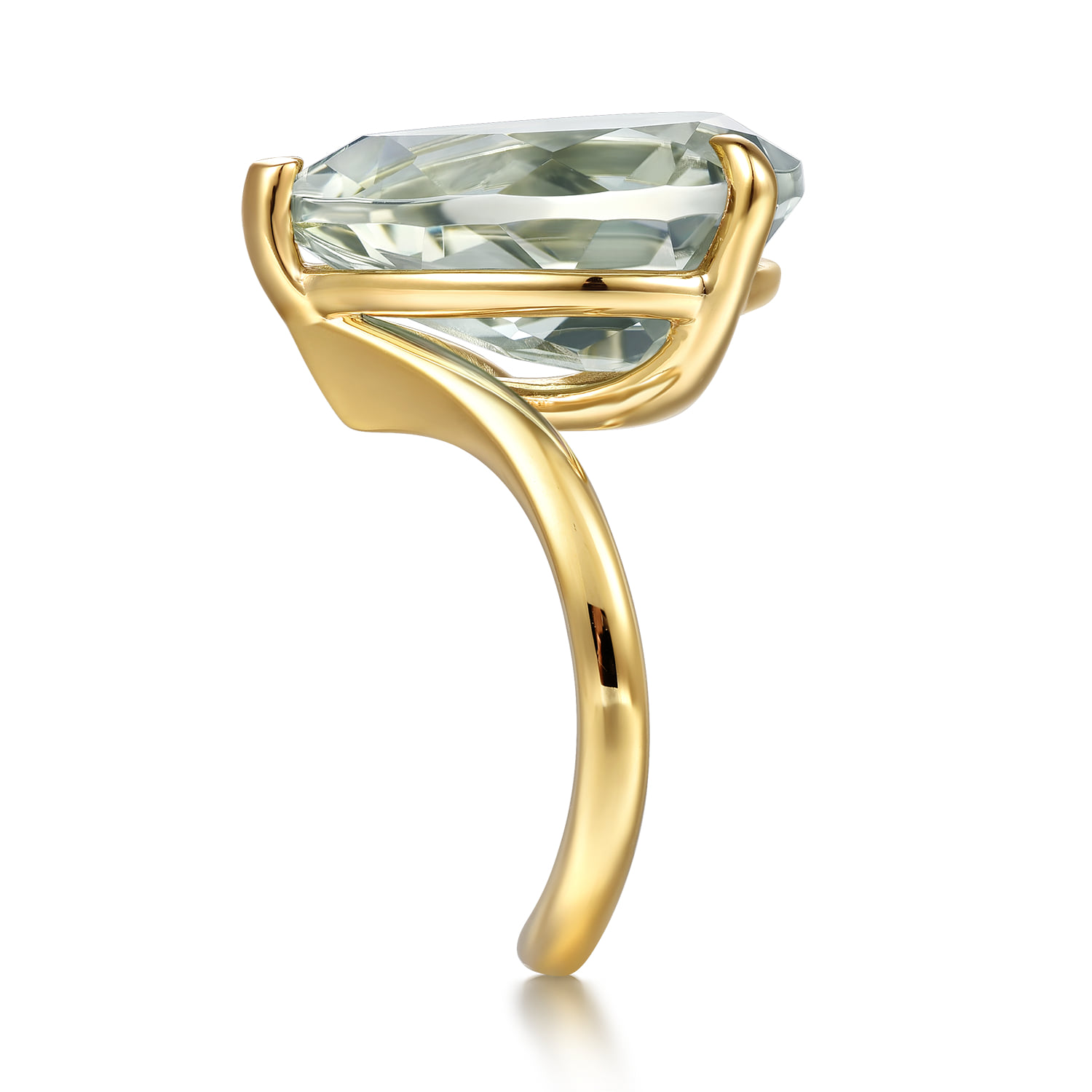 Green Amethyst Pear Ladies Ring in 14K Yellow Gold, photograph 4