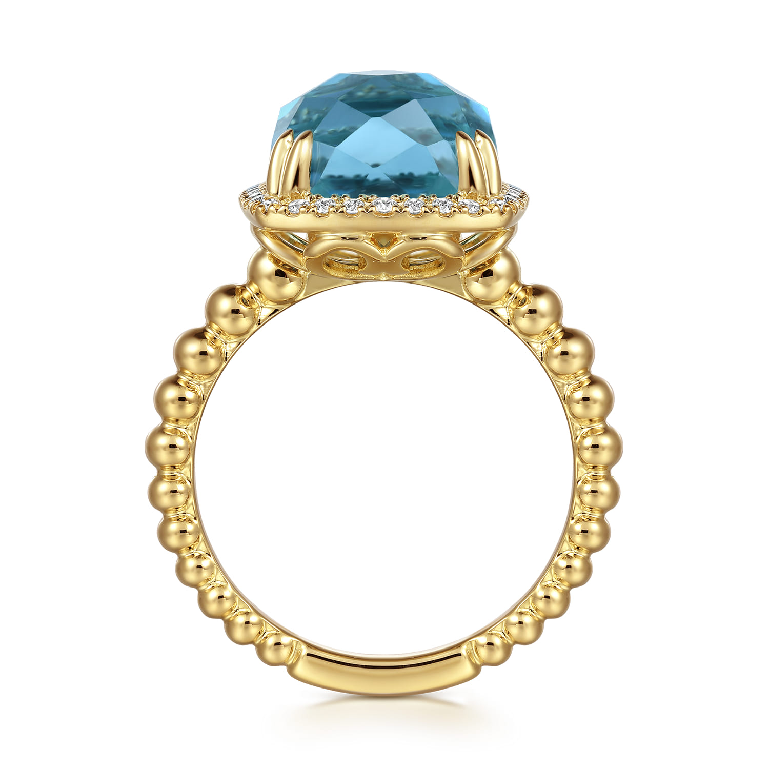 Bujukan Cushion Blue Topaz with Diamond Halo Ring in 14K Yellow Gold, photograph 2
