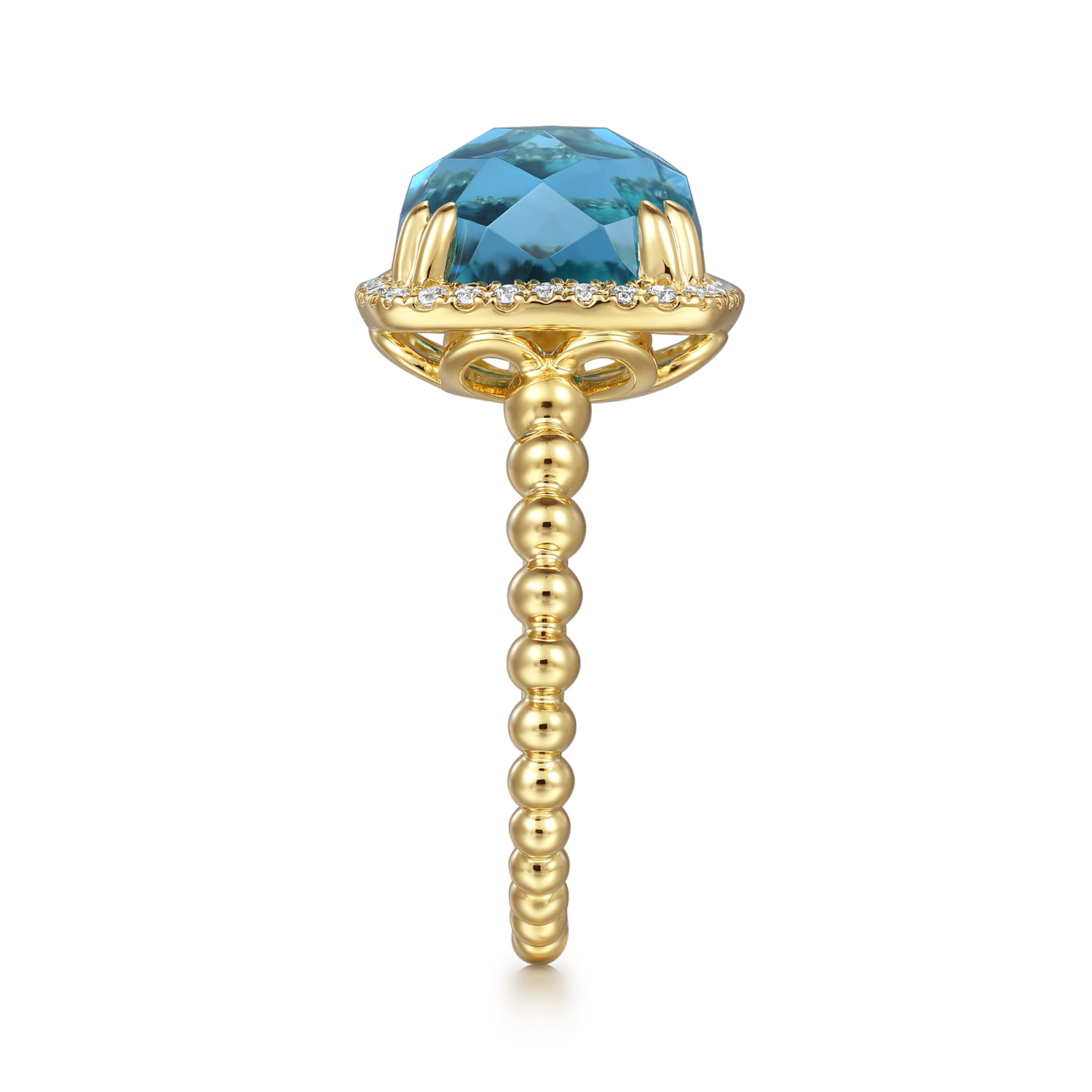 Bujukan Cushion Blue Topaz with Diamond Halo Ring in 14K Yellow Gold, photograph 4