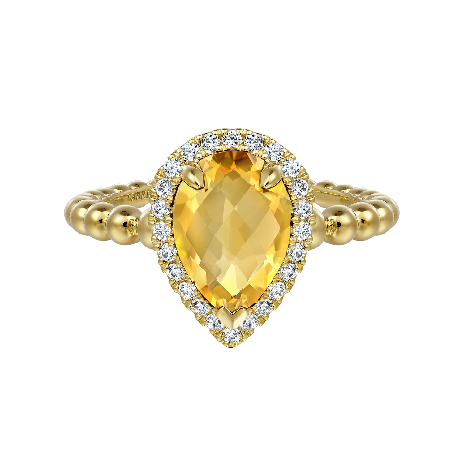 Pear Shape Citrine with Diamond Halo Ring