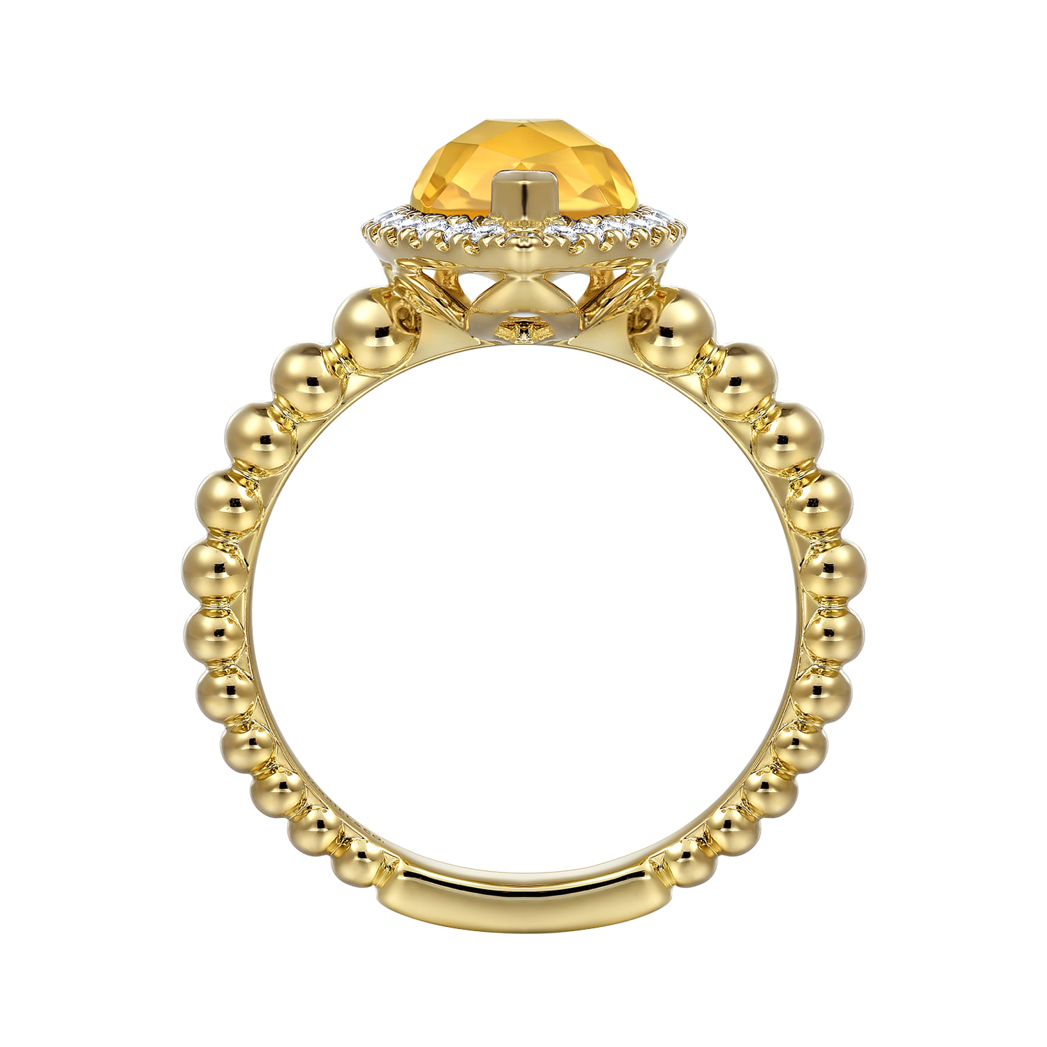 Pear Shape Citrine with Diamond Halo Ring in 14K Yellow Gold, photograph 2