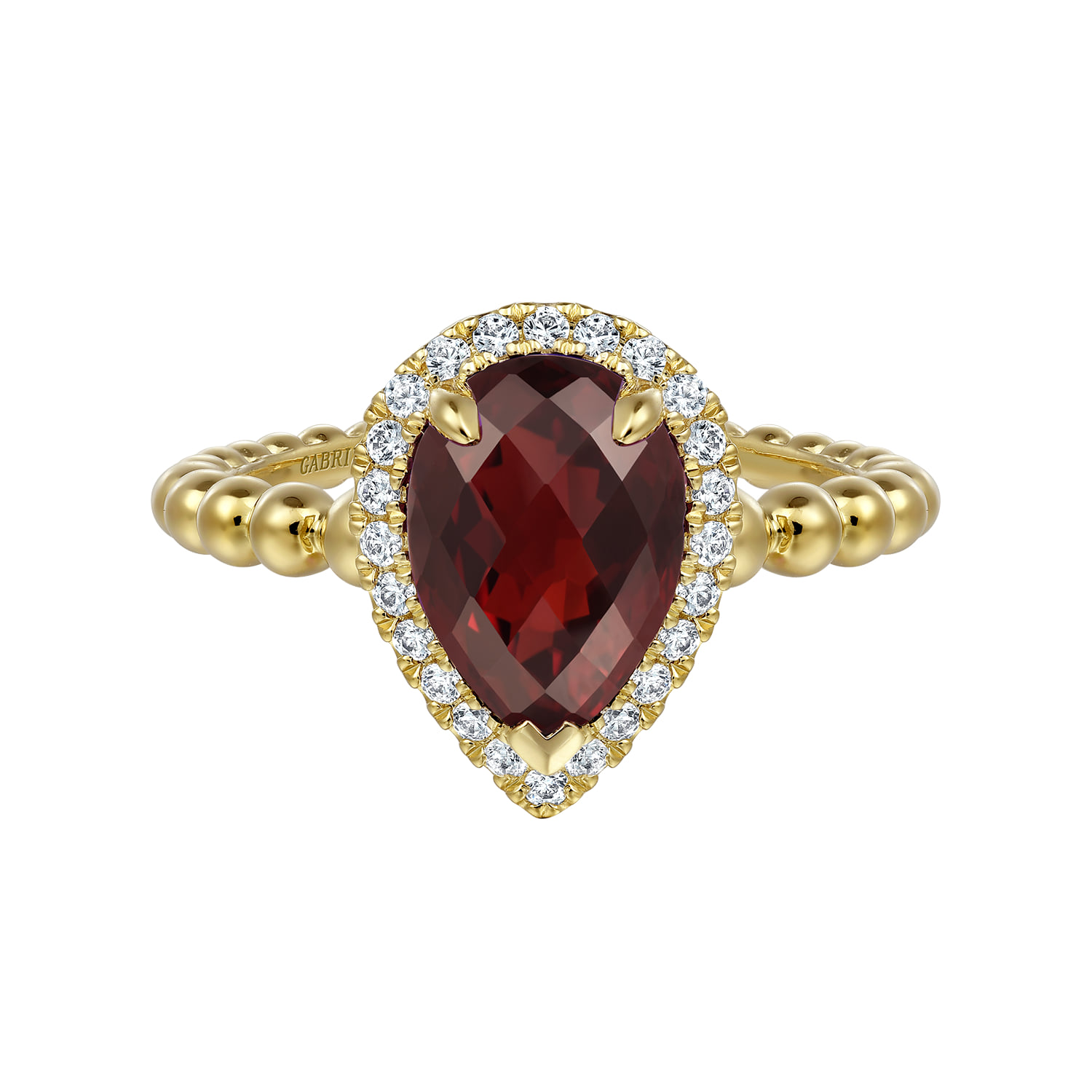 Pear Shape Garnet with Diamond Halo Ring