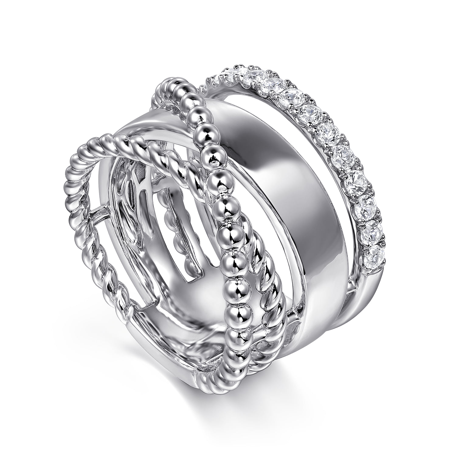 White Sapphire Bujukan Twisted Ladies Ring in Sterling Silver, photograph 3