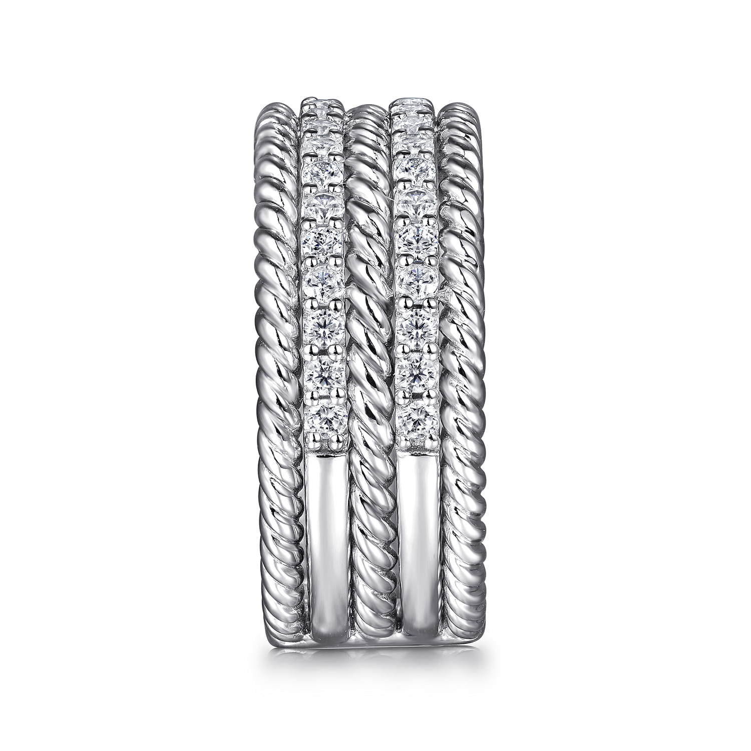 White Sapphire Hampton Easy Stacklable Band Ladies Ring in Sterling Silver, photograph 4