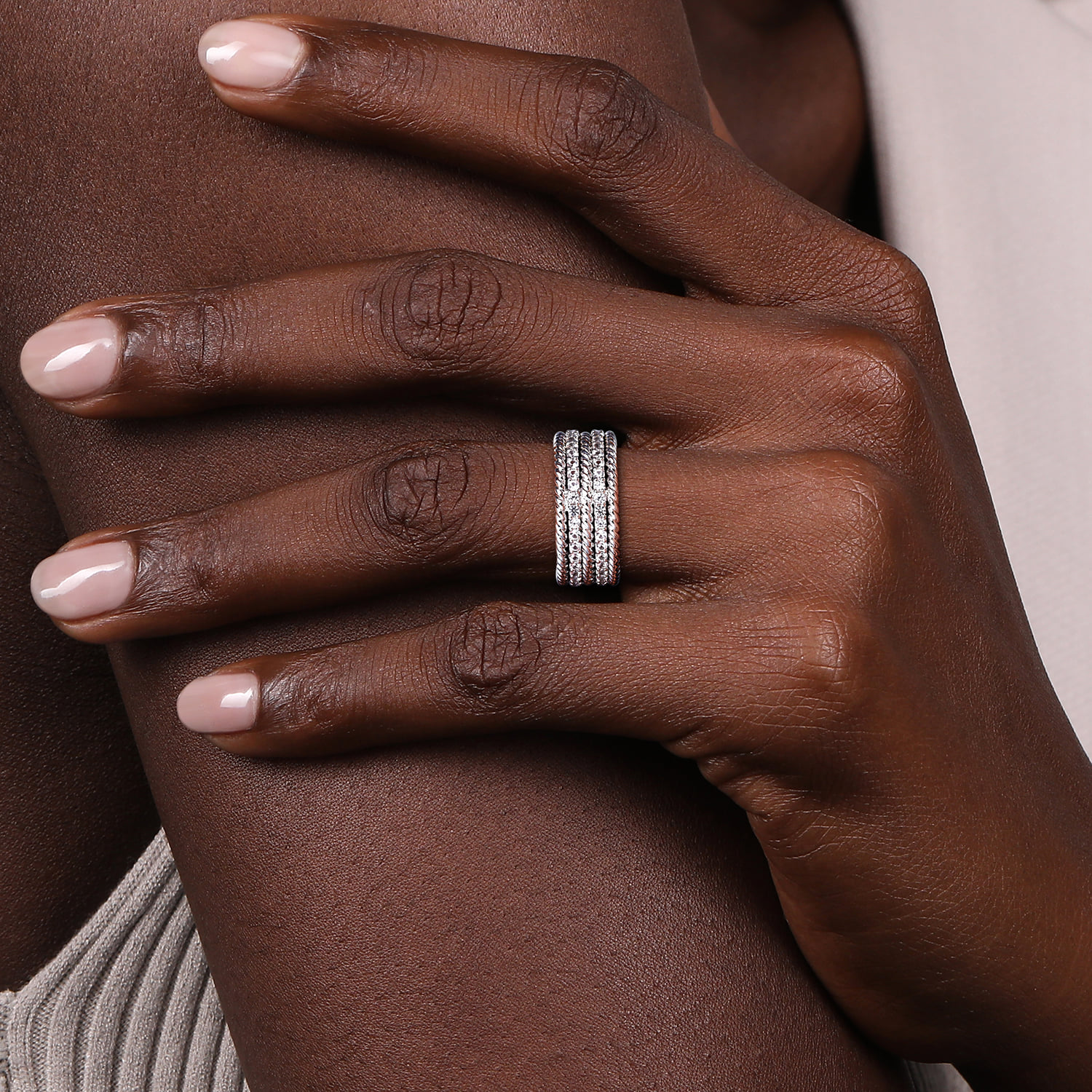 White Sapphire Hampton Easy Stacklable Band Ladies Ring in Sterling Silver, photograph 5