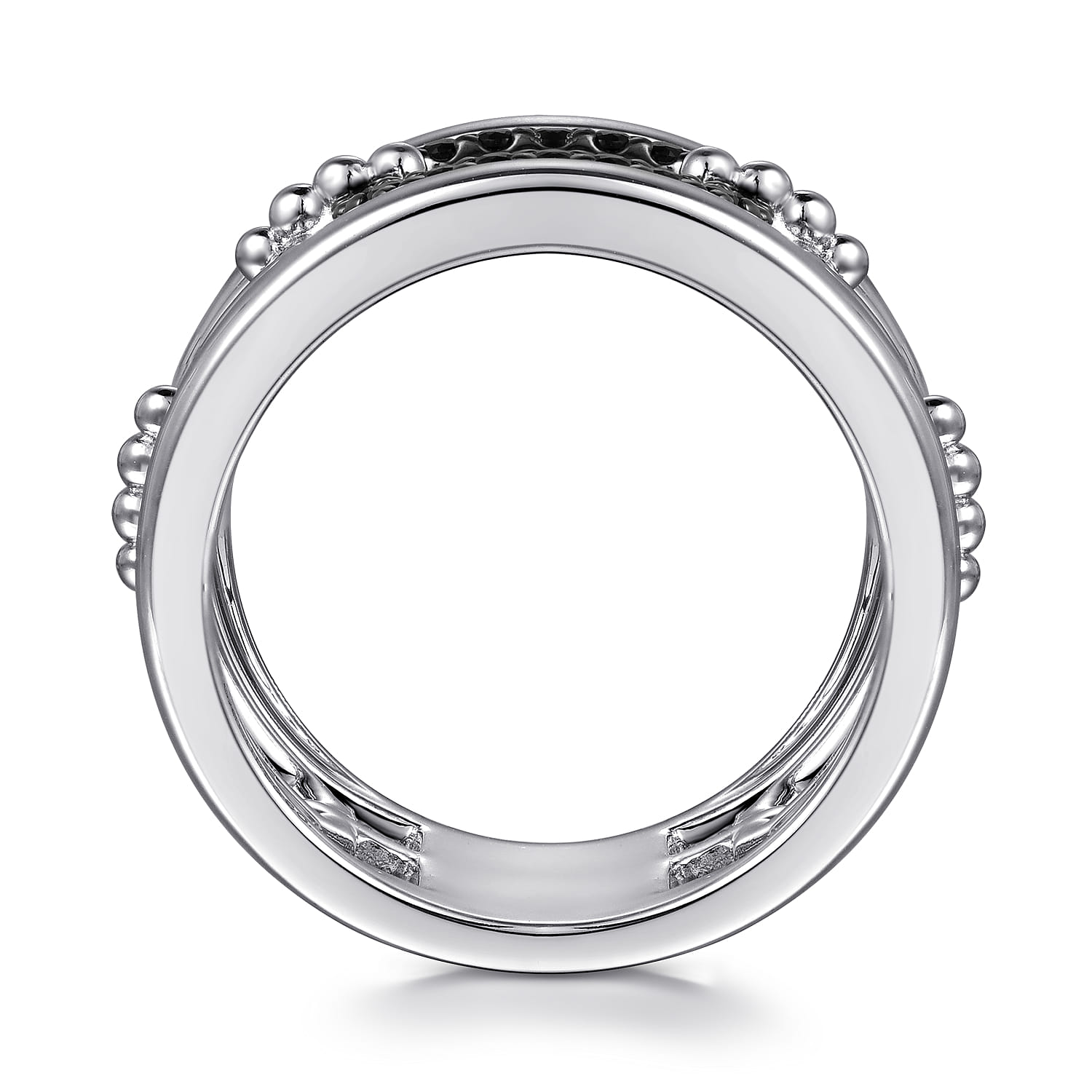 Black Spinel Bujukan Wide Link Chain Band Ladies Ring in Sterling Silver, photograph 2