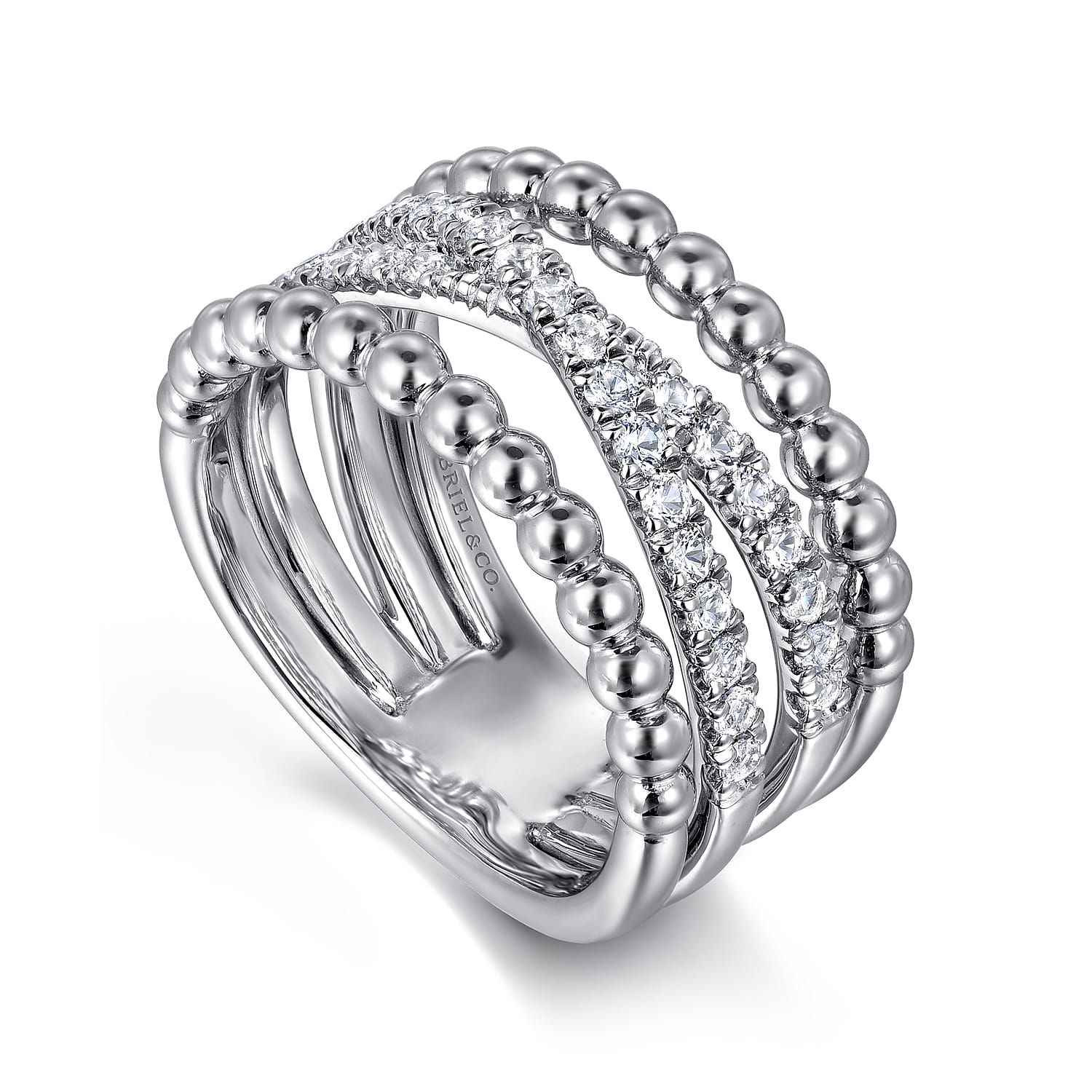 Wide Band Easy-Stack Ring White Sapphire Bujukan in Sterling Silver, photograph 3