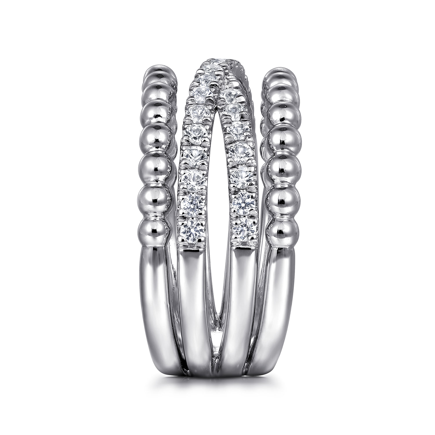 Wide Band Easy-Stack Ring White Sapphire Bujukan in Sterling Silver, photograph 4