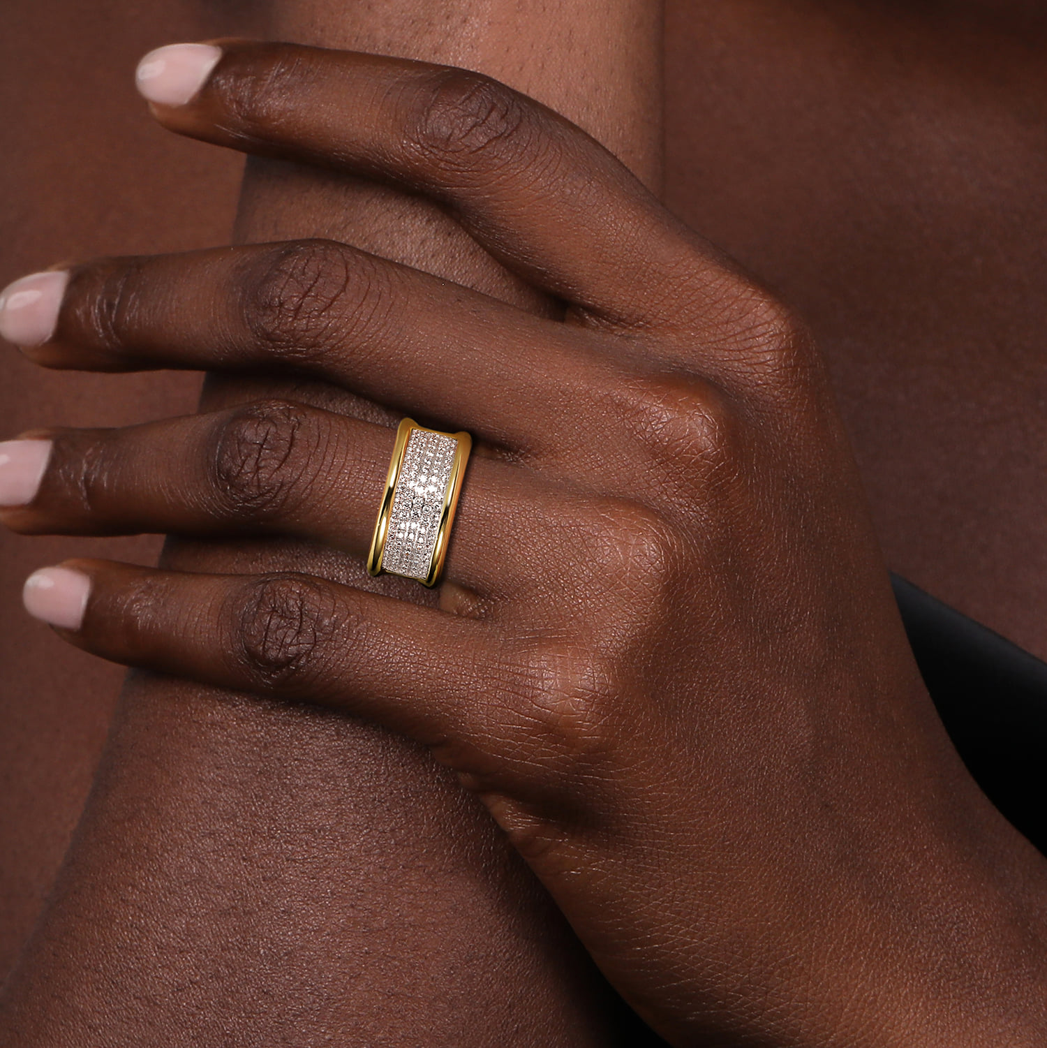 Diamond Wide Band Ring in 14K White/Yellow Gold, photograph 5