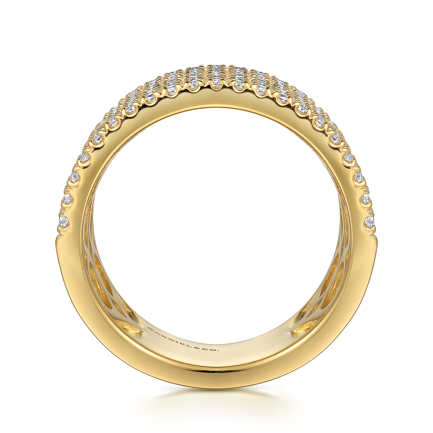 Diamond Wide Band Ladies Ring in 14K Yellow Gold, photograph 2