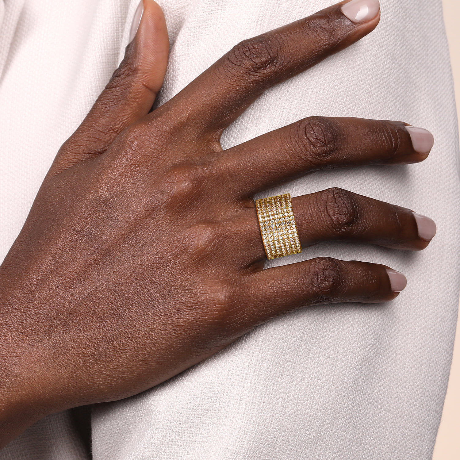 Diamond Wide Band Ladies Ring in 14K Yellow Gold, photograph 5