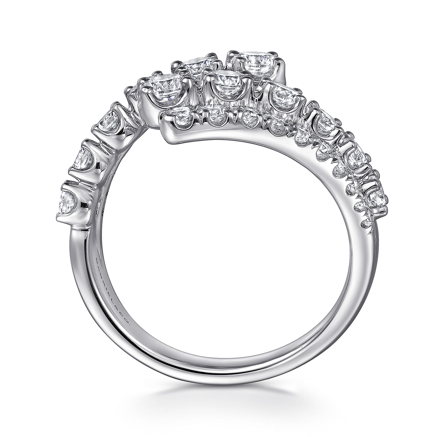 Double Row Diamond Bypass Ladies Ring in 14K White Gold, photograph 2