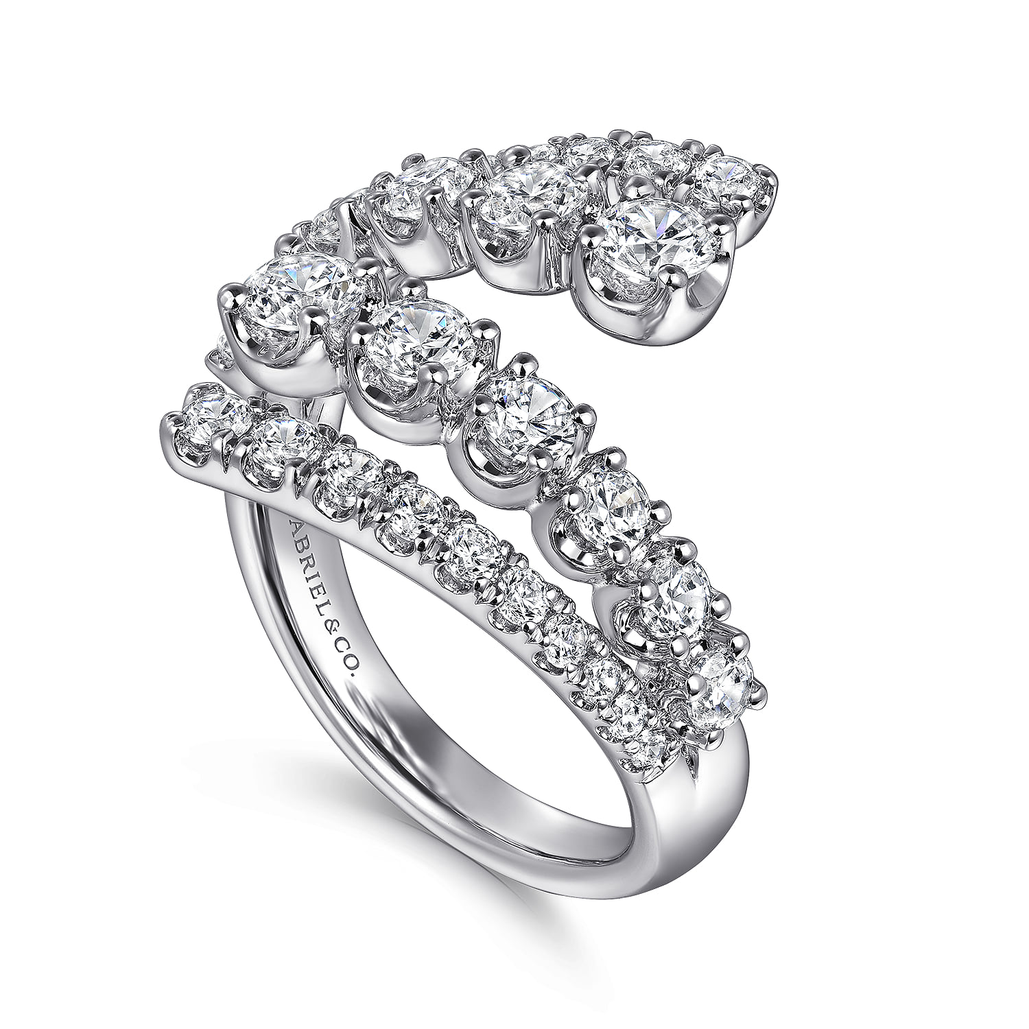 Double Row Diamond Bypass Ladies Ring in 14K White Gold, photograph 3